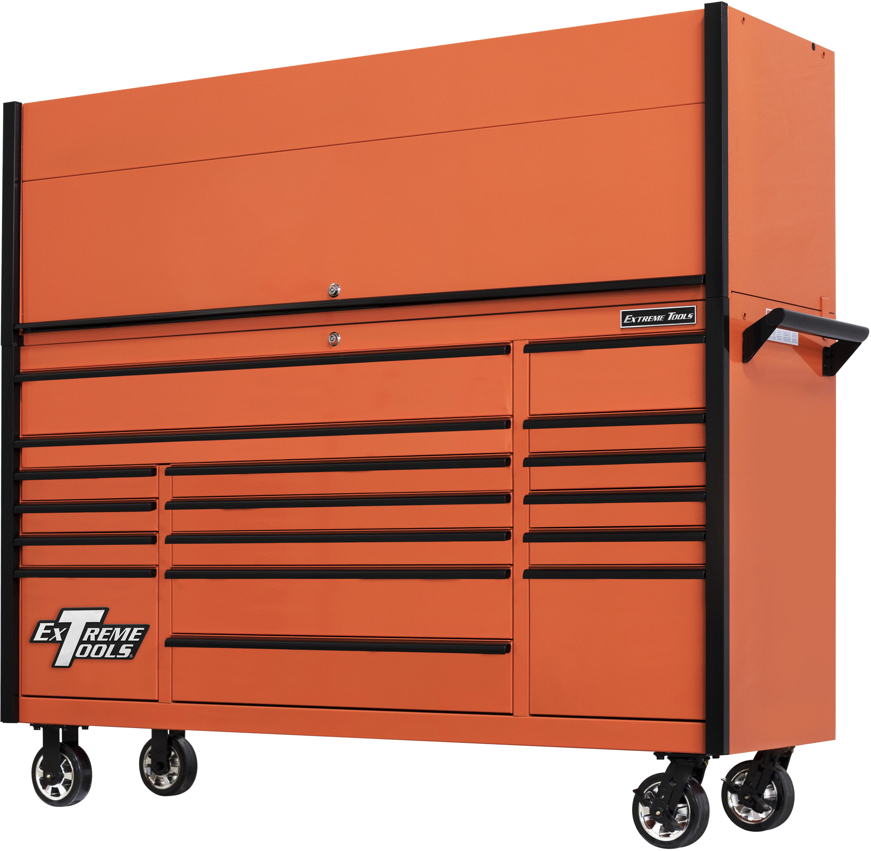 Combo de caja de herramientas de acero con rodamientos de bolas de 72 pulgadas de ancho x 64 pulgadas de alto de la serie DX de Extreme Tools (naranja) DX7218HROK