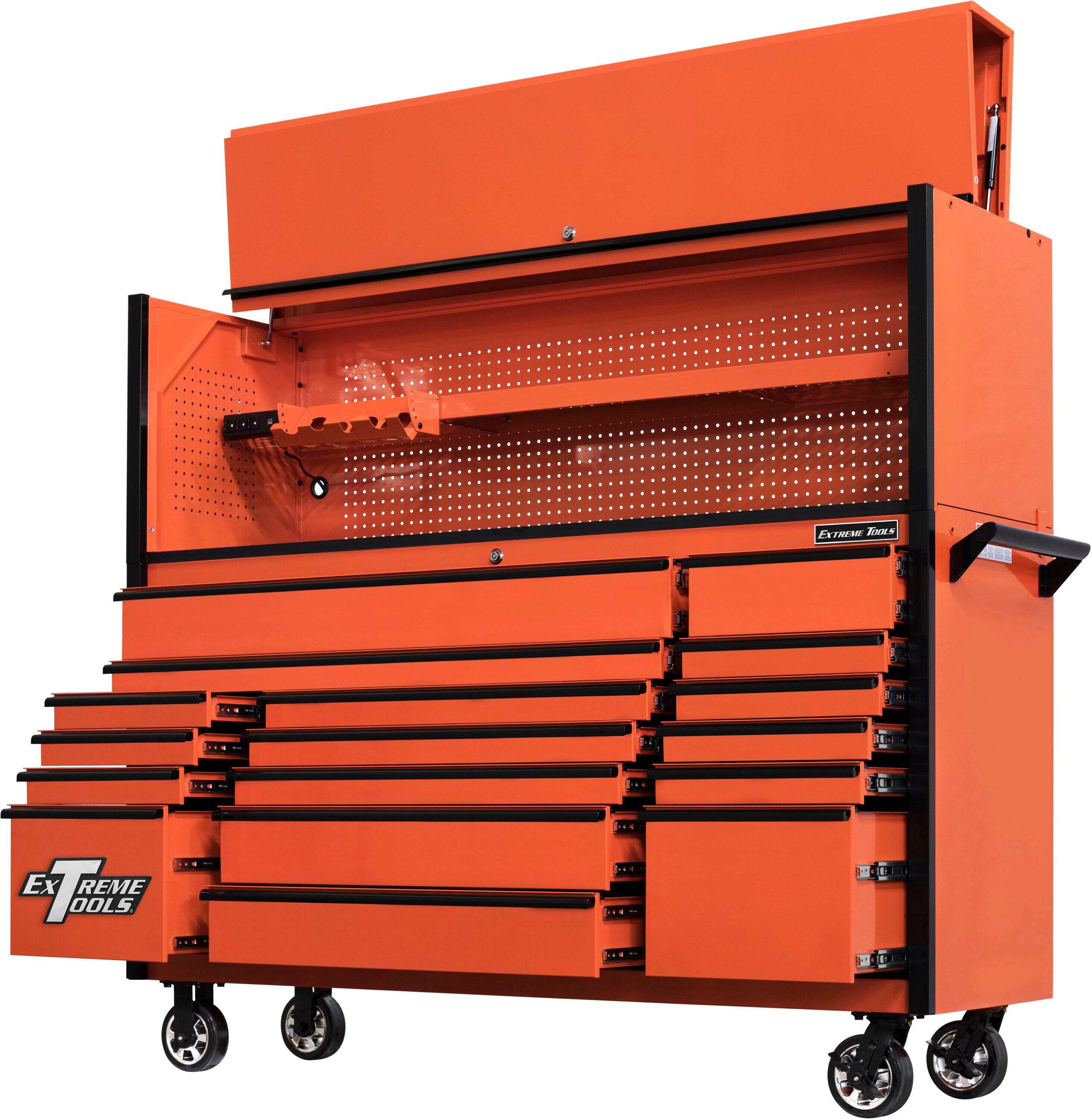 Combo de caja de herramientas de acero con rodamientos de bolas de 72 pulgadas de ancho x 64 pulgadas de alto de la serie DX de Extreme Tools (naranja) DX7218HROK