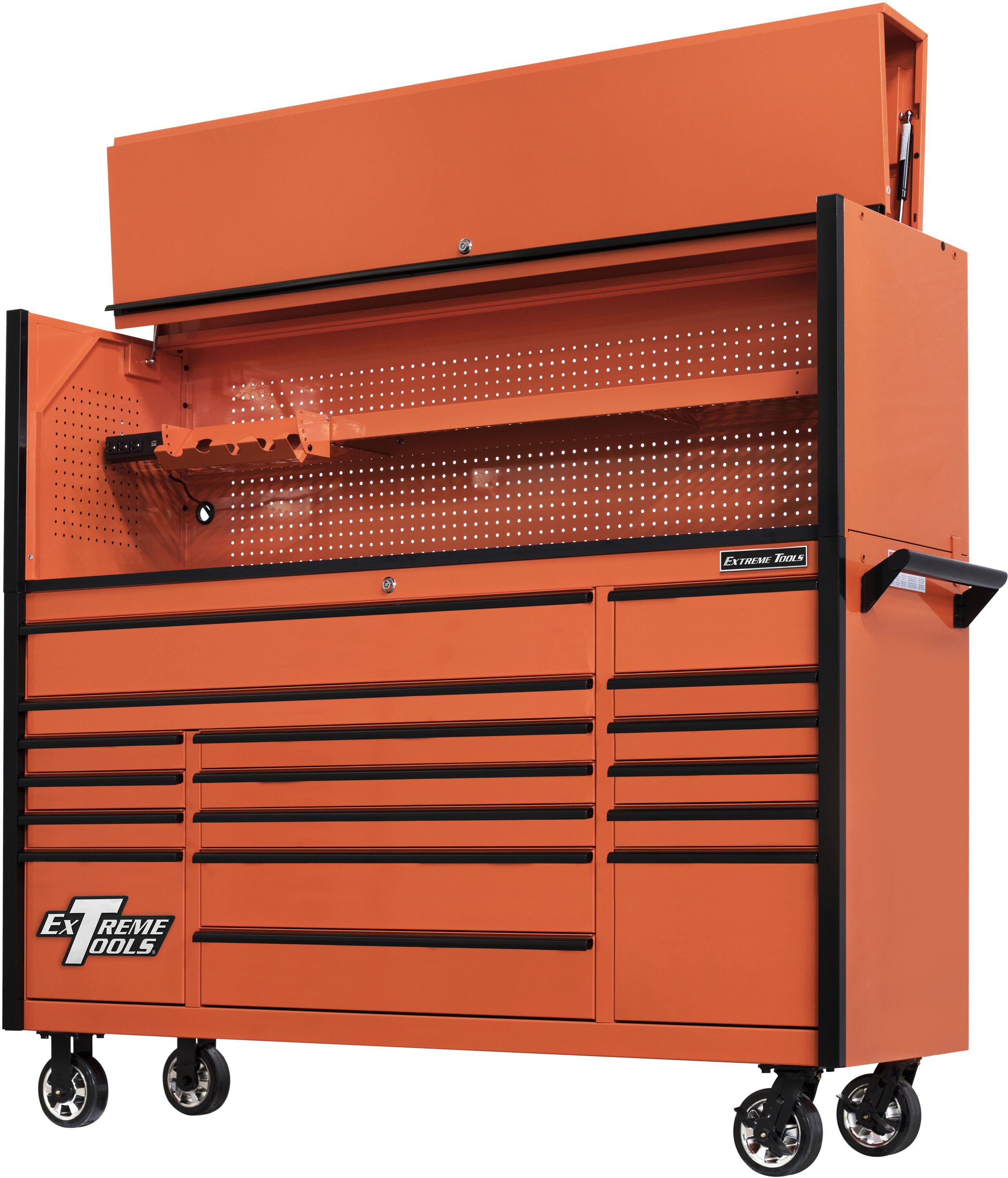 Combo de caja de herramientas de acero con rodamientos de bolas de 72 pulgadas de ancho x 64 pulgadas de alto de la serie DX de Extreme Tools (naranja) DX7218HROK