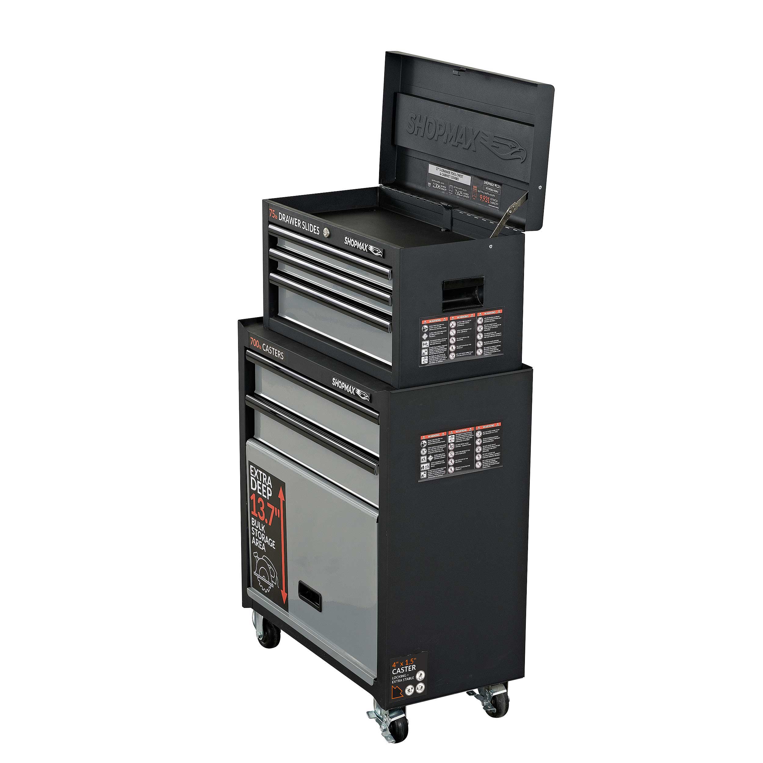 Combinación de caja de herramientas de acero con 5 cojinetes de bolas de 26.71 pulgadas de ancho x 55.42 pulgadas de alto (negro) 82703A2-02A1 de SHOPMAX