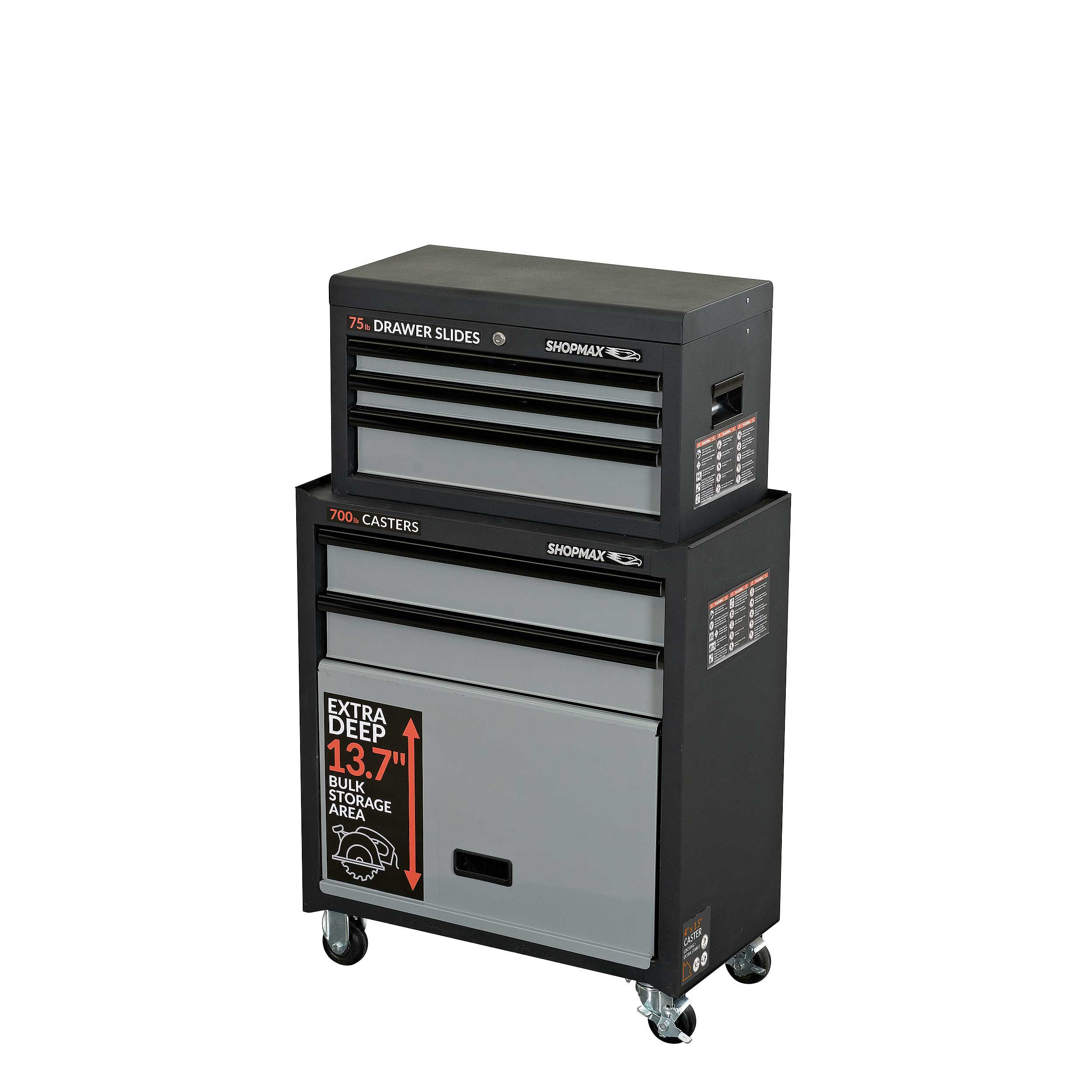 Combinación de caja de herramientas de acero con 5 cojinetes de bolas de 26.71 pulgadas de ancho x 55.42 pulgadas de alto (negro) 82703A2-02A1 de SHOPMAX