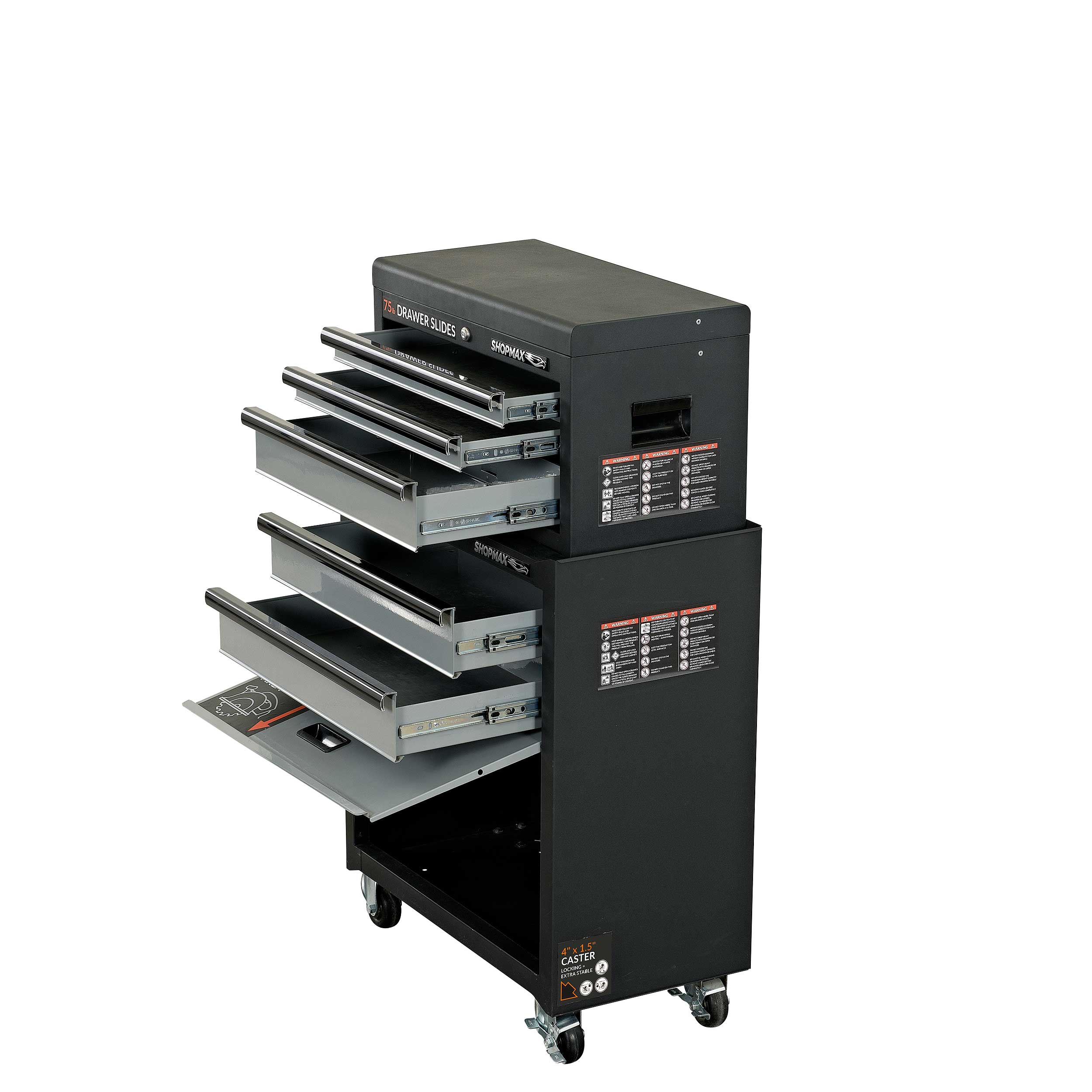 Combinación de caja de herramientas de acero con 5 cojinetes de bolas de 26.71 pulgadas de ancho x 55.42 pulgadas de alto (negro) 82703A2-02A1 de SHOPMAX
