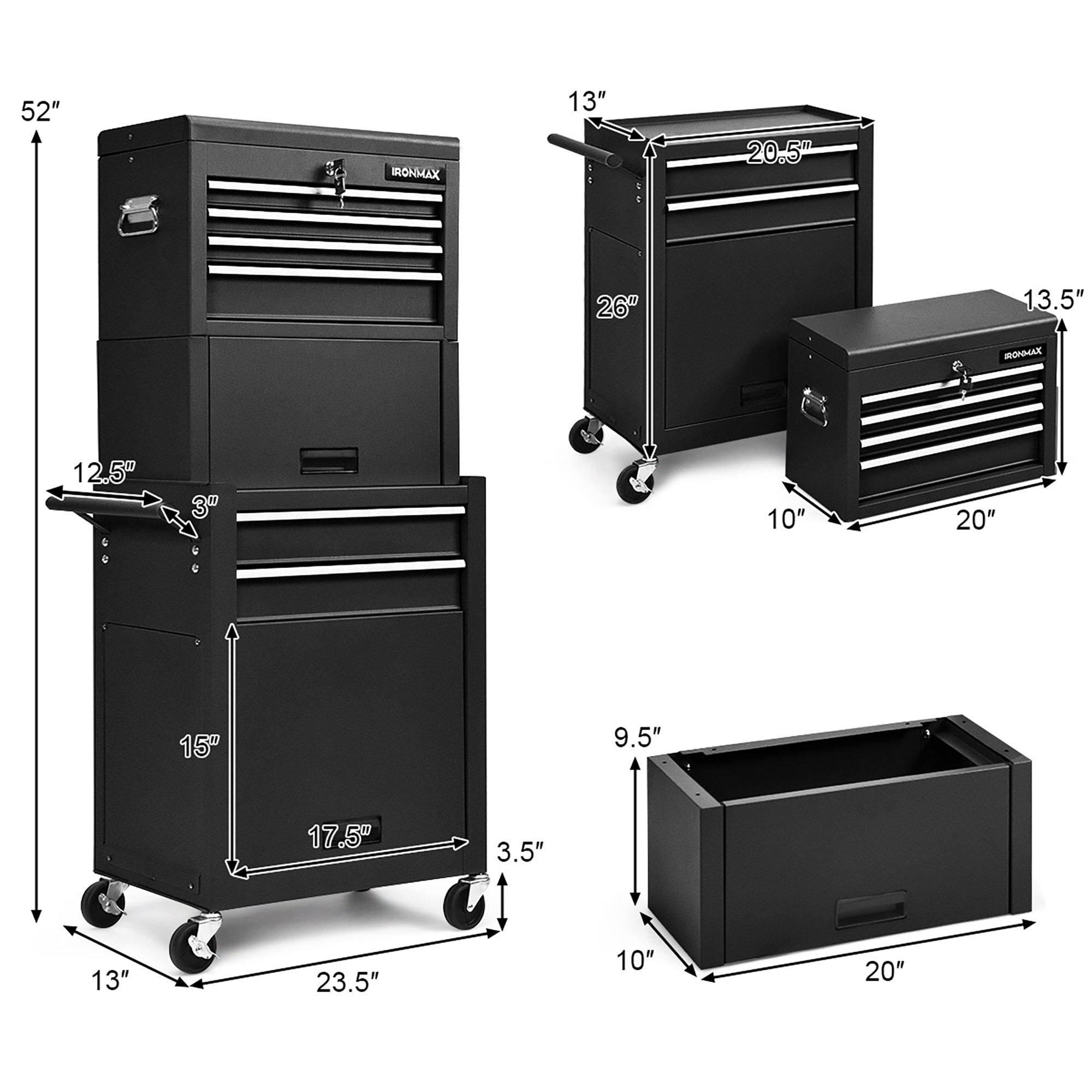 Combo de caja de herramientas de acero de 6 rodamientos de bolas Costway de 10 pulgadas de ancho x 13.5 pulgadas de alto (negro) SXL00078