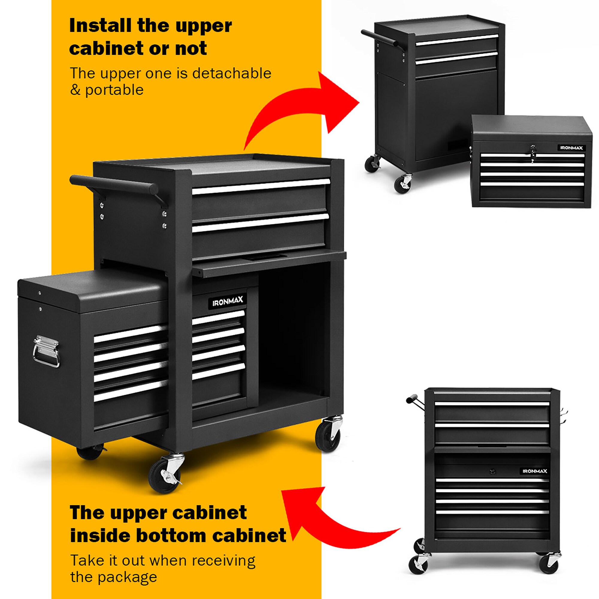 Combo de caja de herramientas de acero de 6 rodamientos de bolas Costway de 10 pulgadas de ancho x 13.5 pulgadas de alto (negro) SXL00078