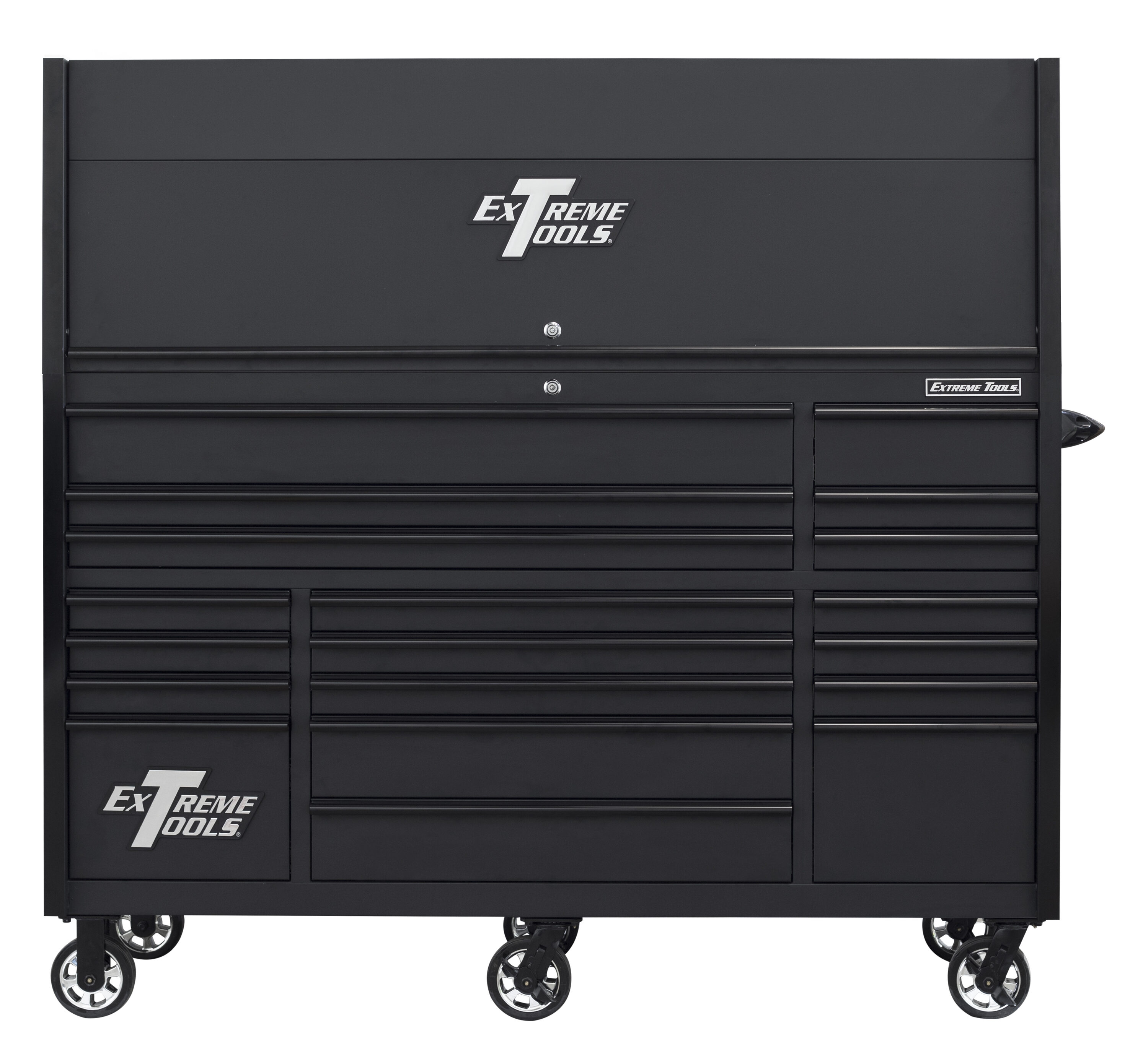 Combinación de gabinete de herramientas de acero con rodamiento de bolas RX Series de Extreme Tools de 72 pulgadas de ancho x 69 pulgadas de alto (negro) RX723020HRMK