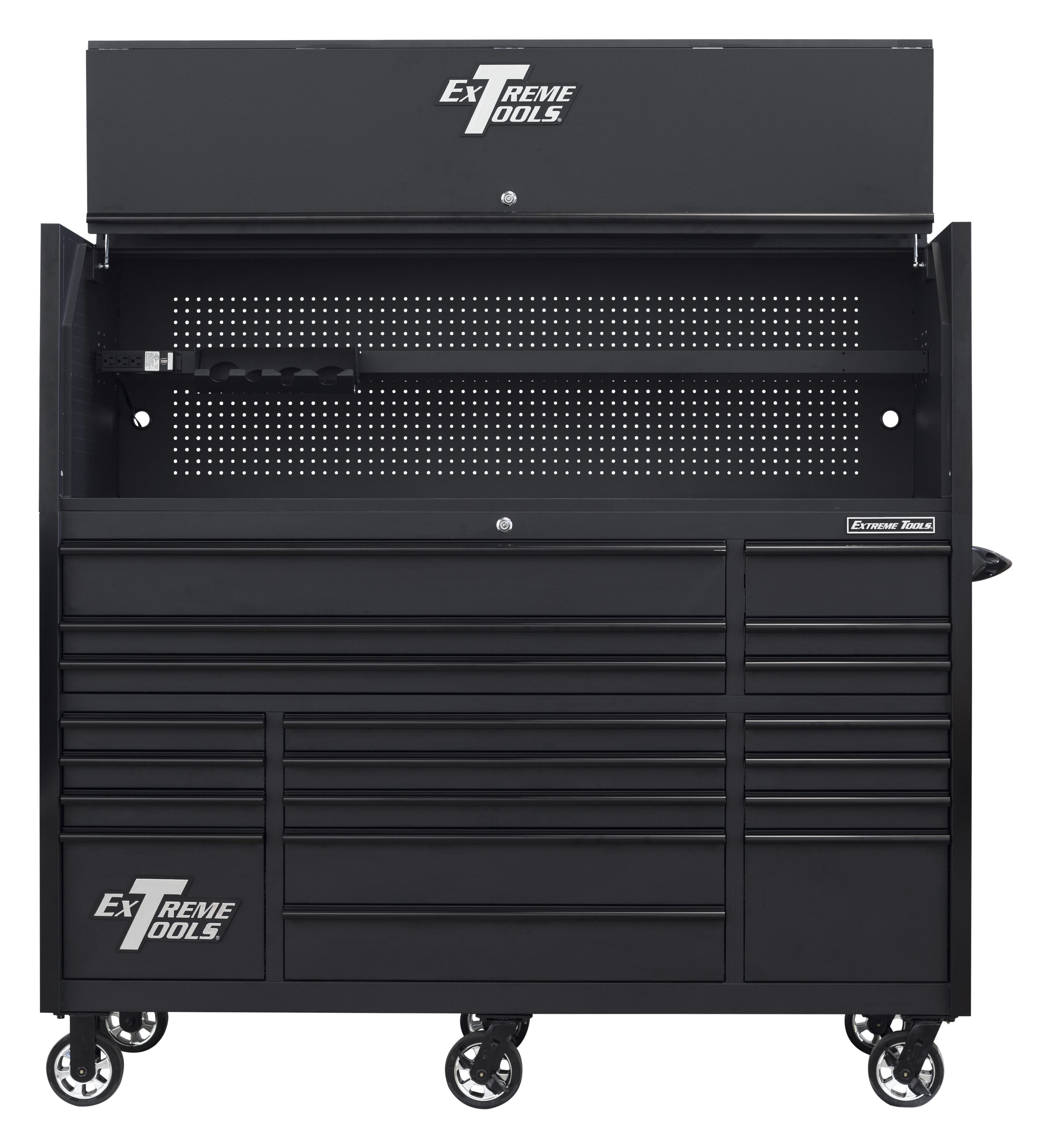 Combinación de gabinete de herramientas de acero con rodamiento de bolas RX Series de Extreme Tools de 72 pulgadas de ancho x 69 pulgadas de alto (negro) RX723020HRMK