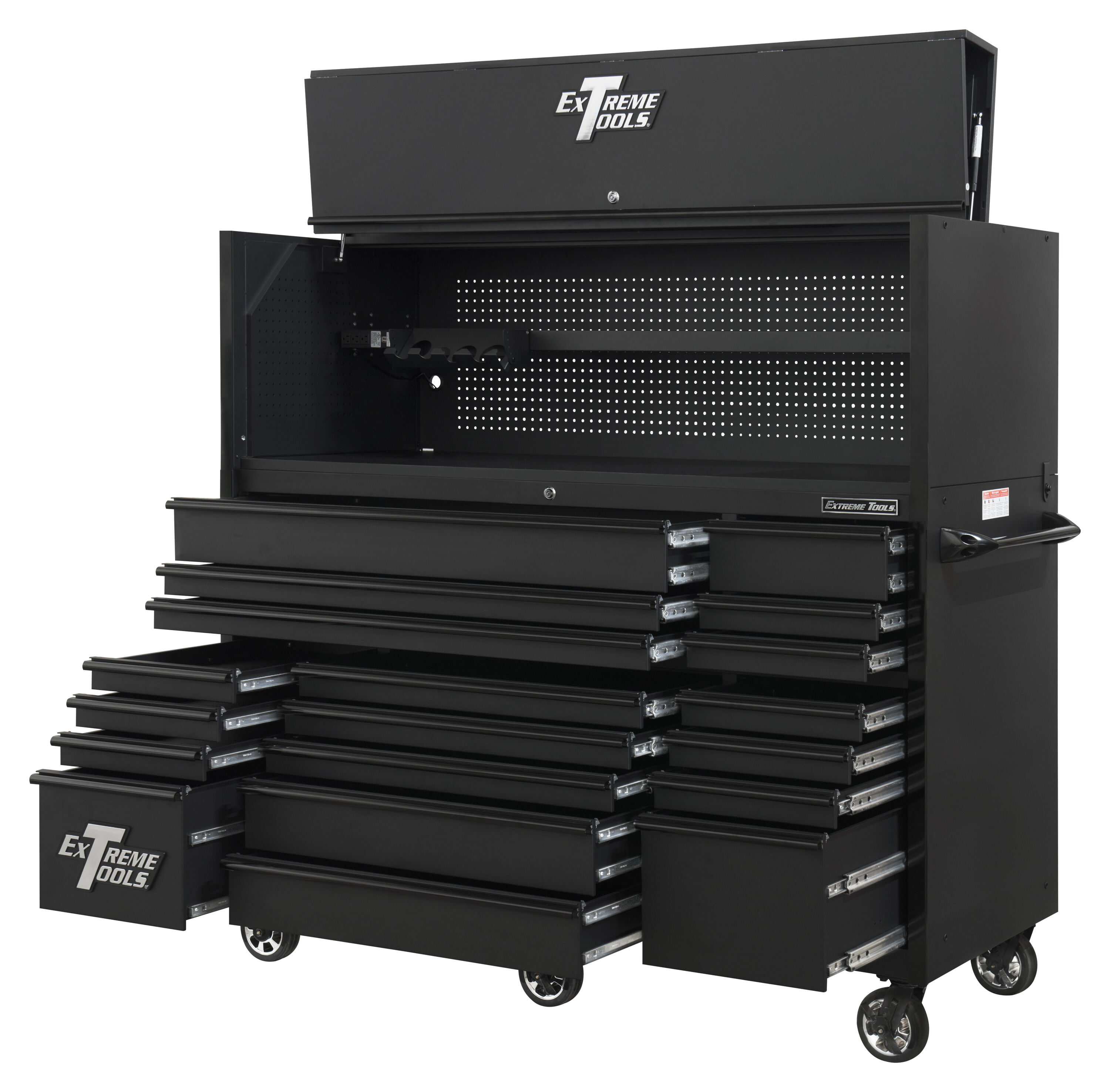 Combinación de gabinete de herramientas de acero con rodamiento de bolas RX Series de Extreme Tools de 72 pulgadas de ancho x 69 pulgadas de alto (negro) RX723020HRMK