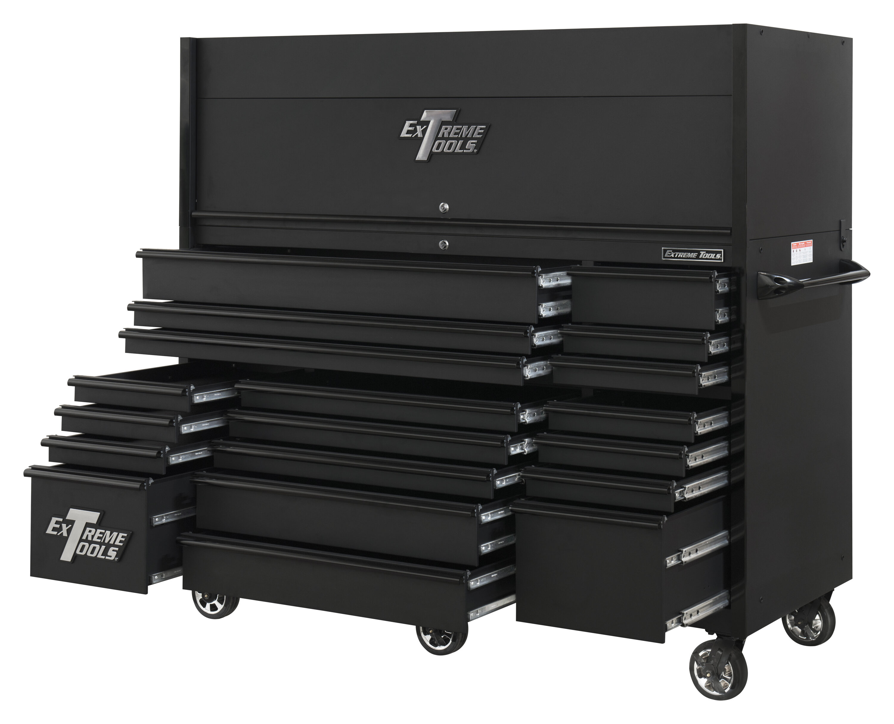 Combinación de gabinete de herramientas de acero con rodamiento de bolas RX Series de Extreme Tools de 72 pulgadas de ancho x 69 pulgadas de alto (negro) RX723020HRMK