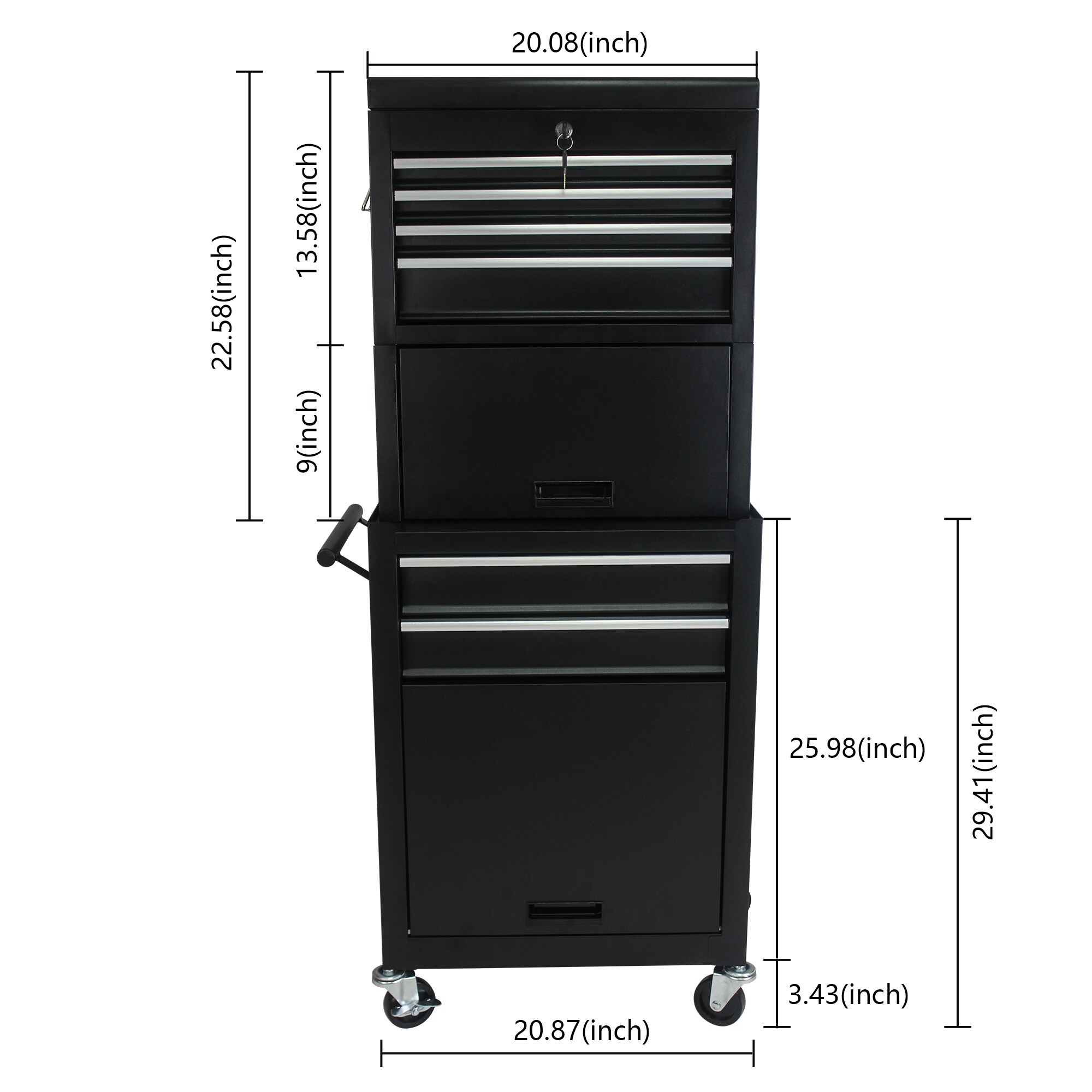Combinación de gabinete de herramientas de acero con 6 rodamientos de bolas RaDEWAY, color negro, 20.87 pulgadas de ancho x 51.99 pulgadas de alto W110282271