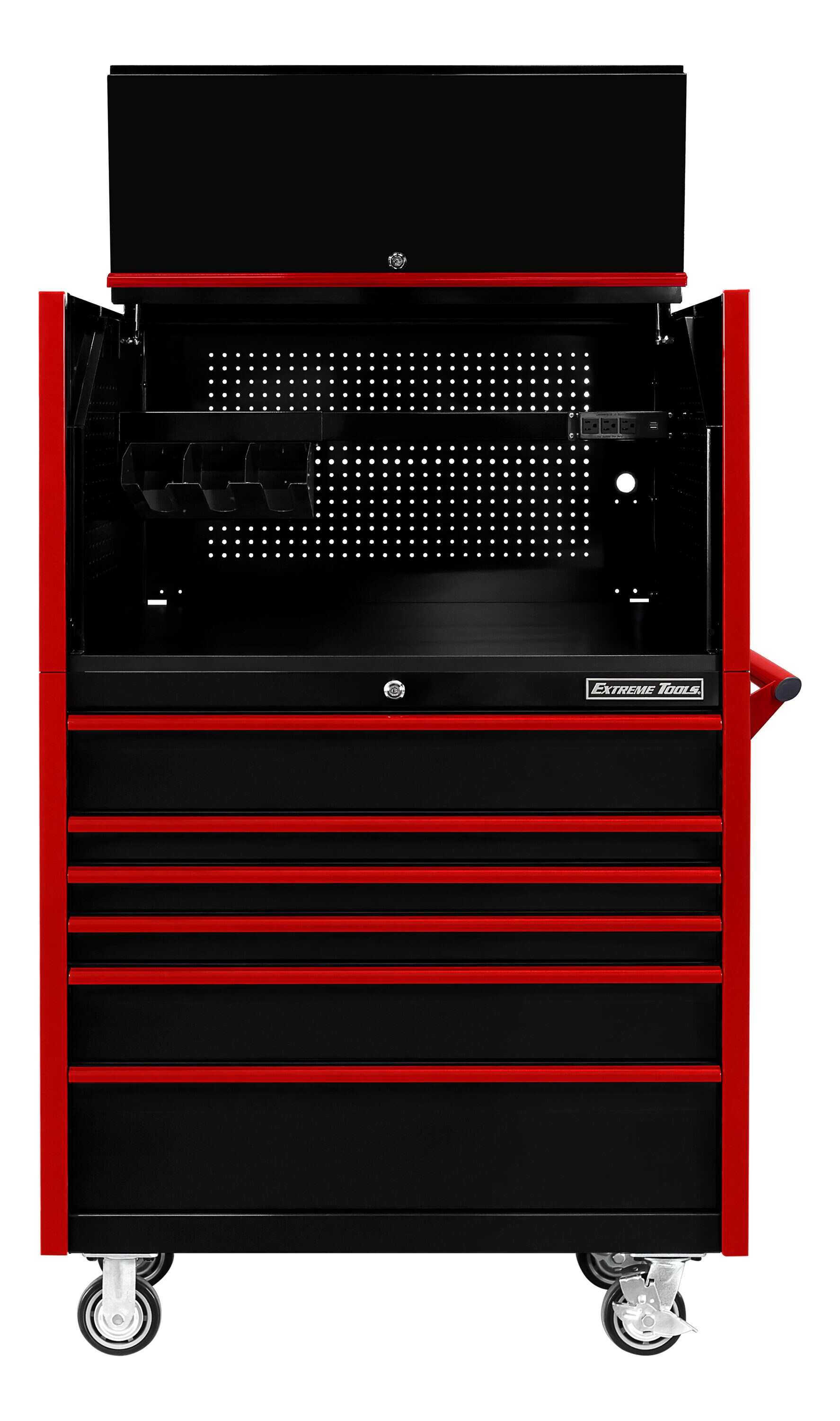 Combo de gabinete de herramientas de acero de 41 pulgadas de ancho por 64 pulgadas de alto de la serie DX de Extreme Tools con 6 cajones con rodamientos de bolas (negro) DX4107HRKR