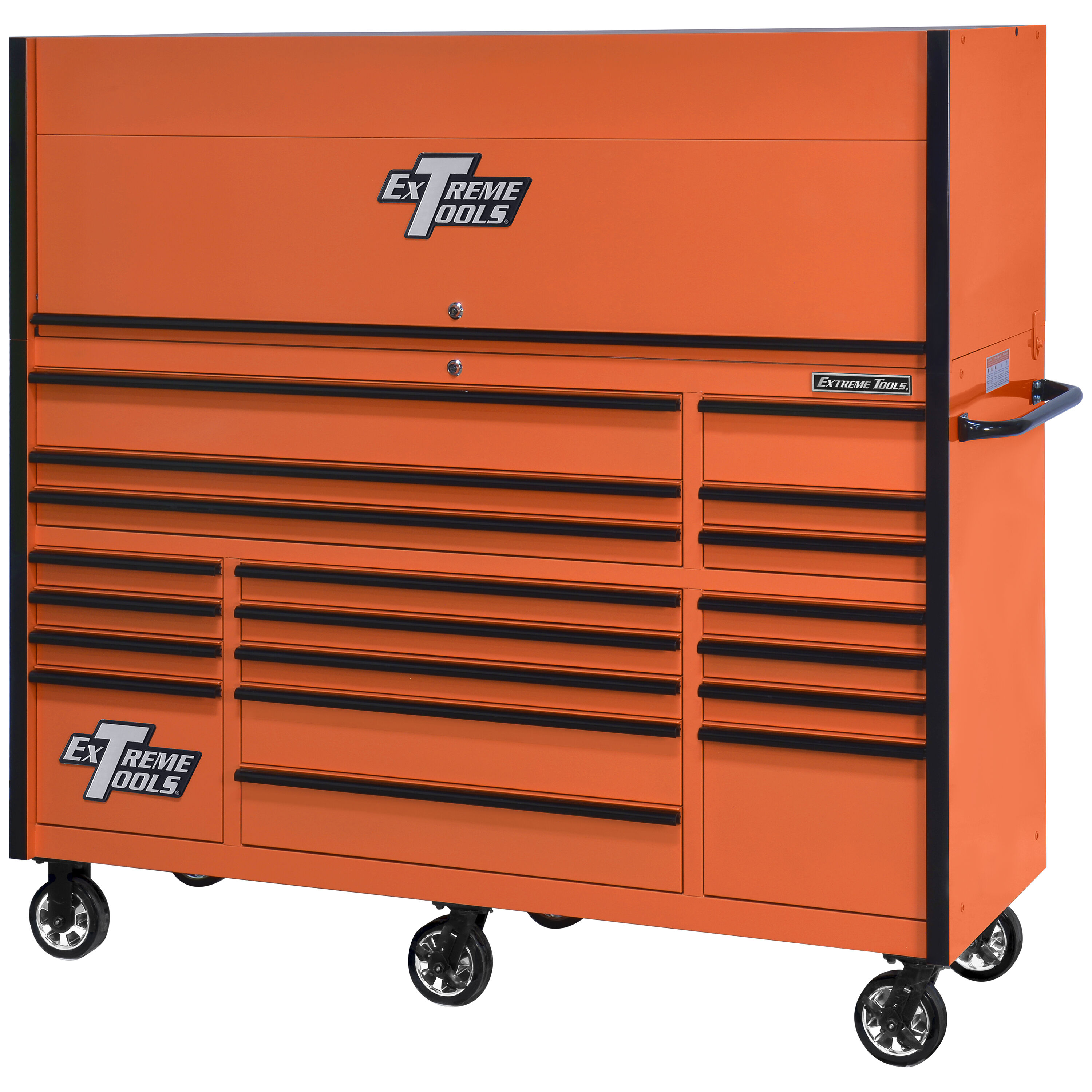 Combinación de gabinete de herramientas de acero con rodamientos de bolas de la serie RX de Extreme Tools de 72 pulgadas de ancho x 68.5 pulgadas de alto (naranja) RX7220HROK