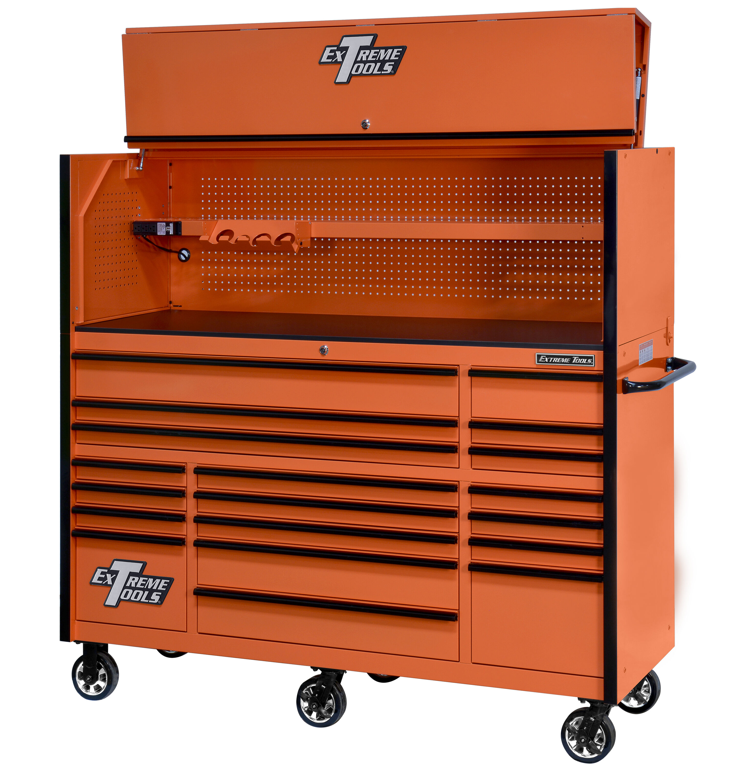 Combinación de gabinete de herramientas de acero con rodamientos de bolas de la serie RX de Extreme Tools de 72 pulgadas de ancho x 68.5 pulgadas de alto (naranja) RX7220HROK