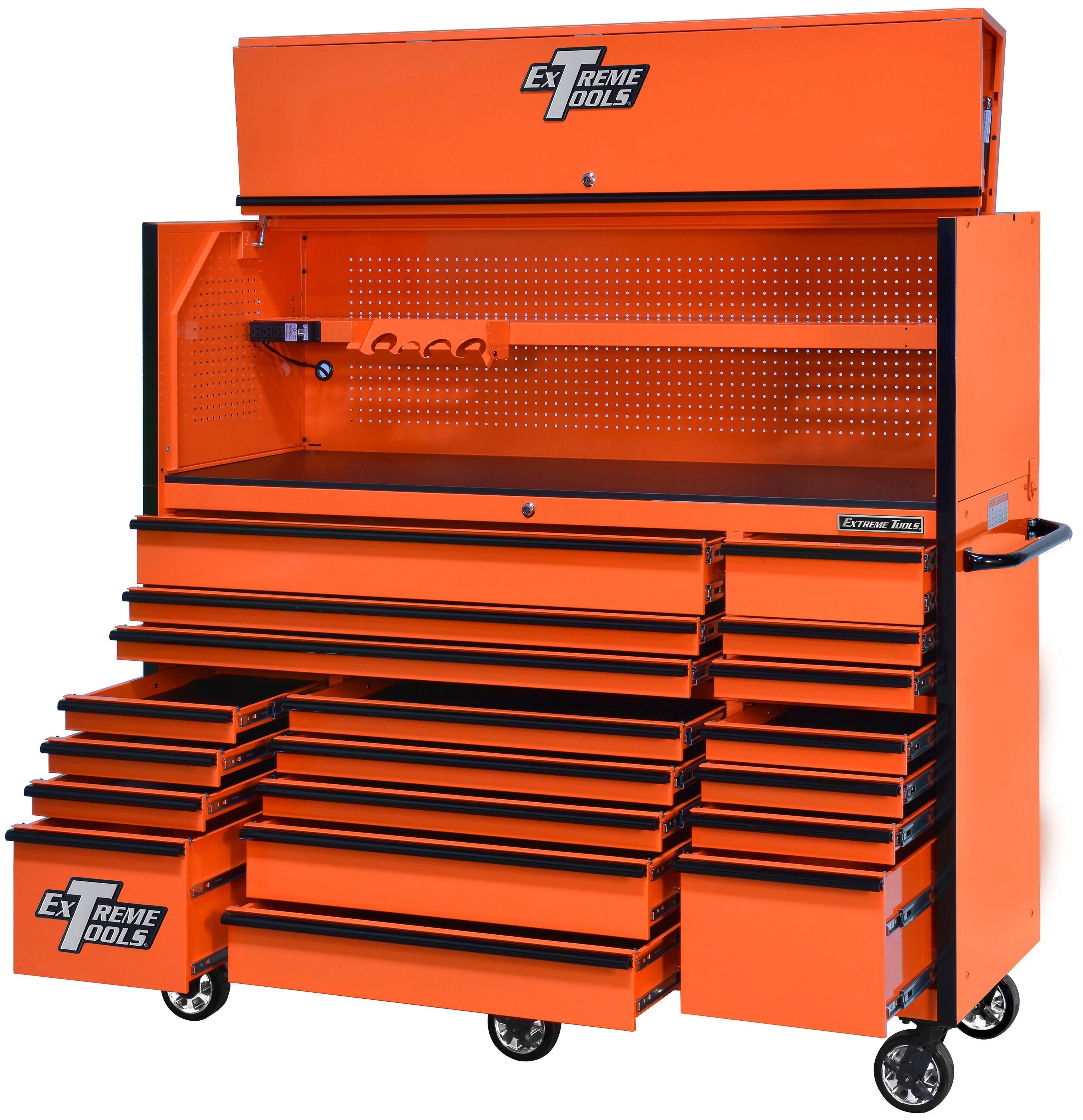 Combinación de gabinete de herramientas de acero con rodamientos de bolas de la serie RX de Extreme Tools de 72 pulgadas de ancho x 68.5 pulgadas de alto (naranja) RX7220HROK