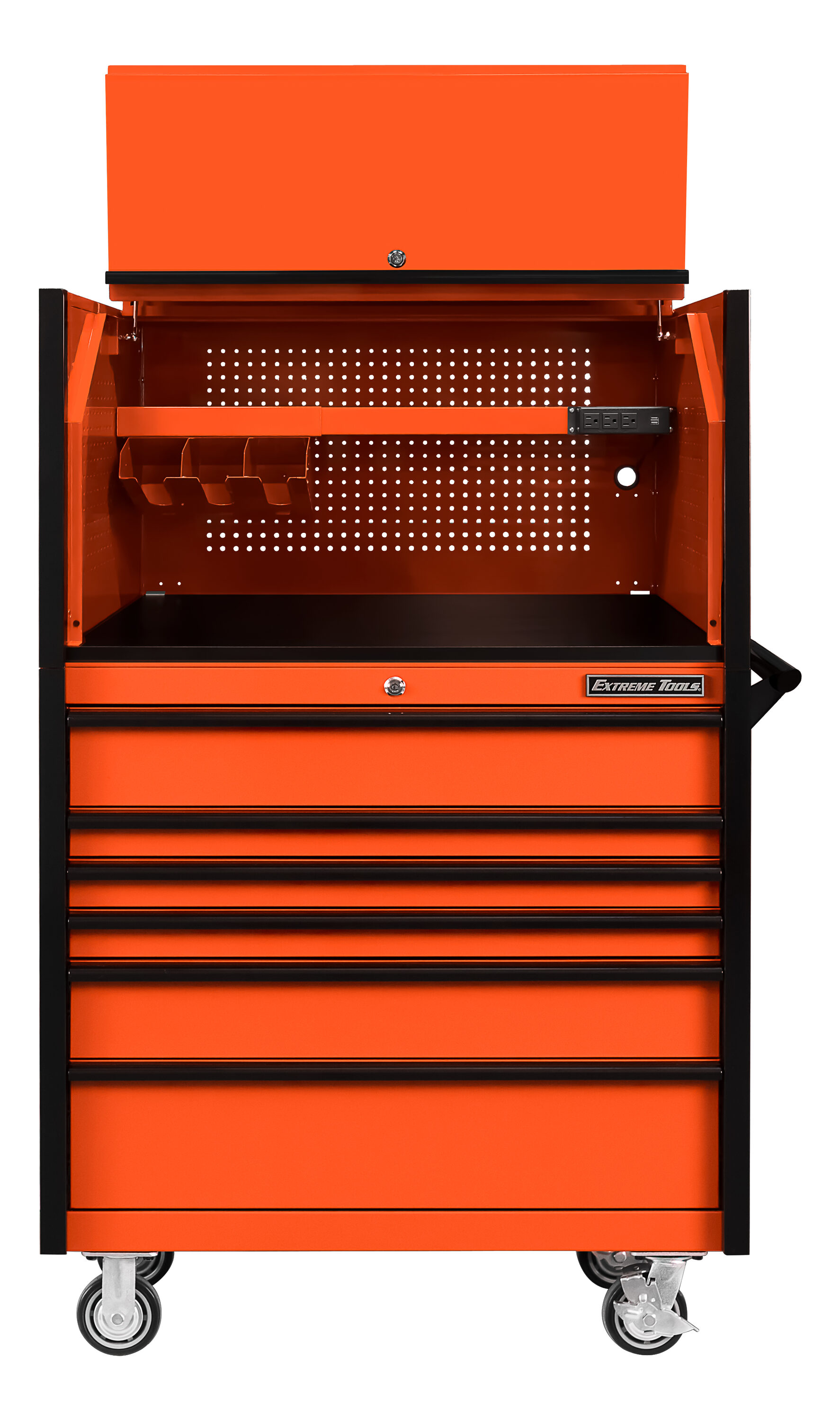 Combinación de gabinete de herramientas de acero con rodamientos de bolas de la serie DX de Extreme Tools de 41 pulgadas de ancho por 64 pulgadas de alto (naranja) DX4107HROK