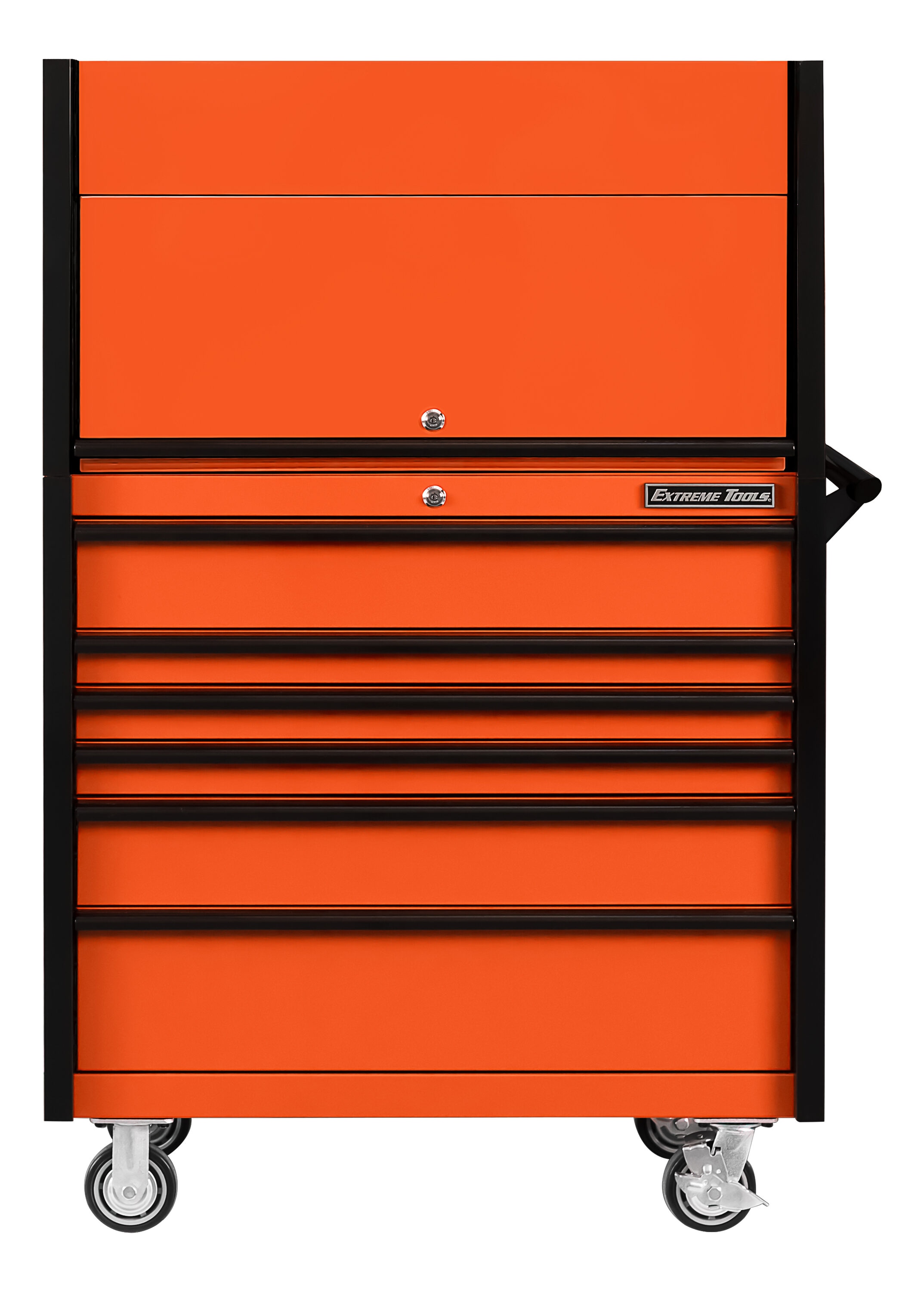 Combinación de gabinete de herramientas de acero con rodamientos de bolas de la serie DX de Extreme Tools de 41 pulgadas de ancho por 64 pulgadas de alto (naranja) DX4107HROK