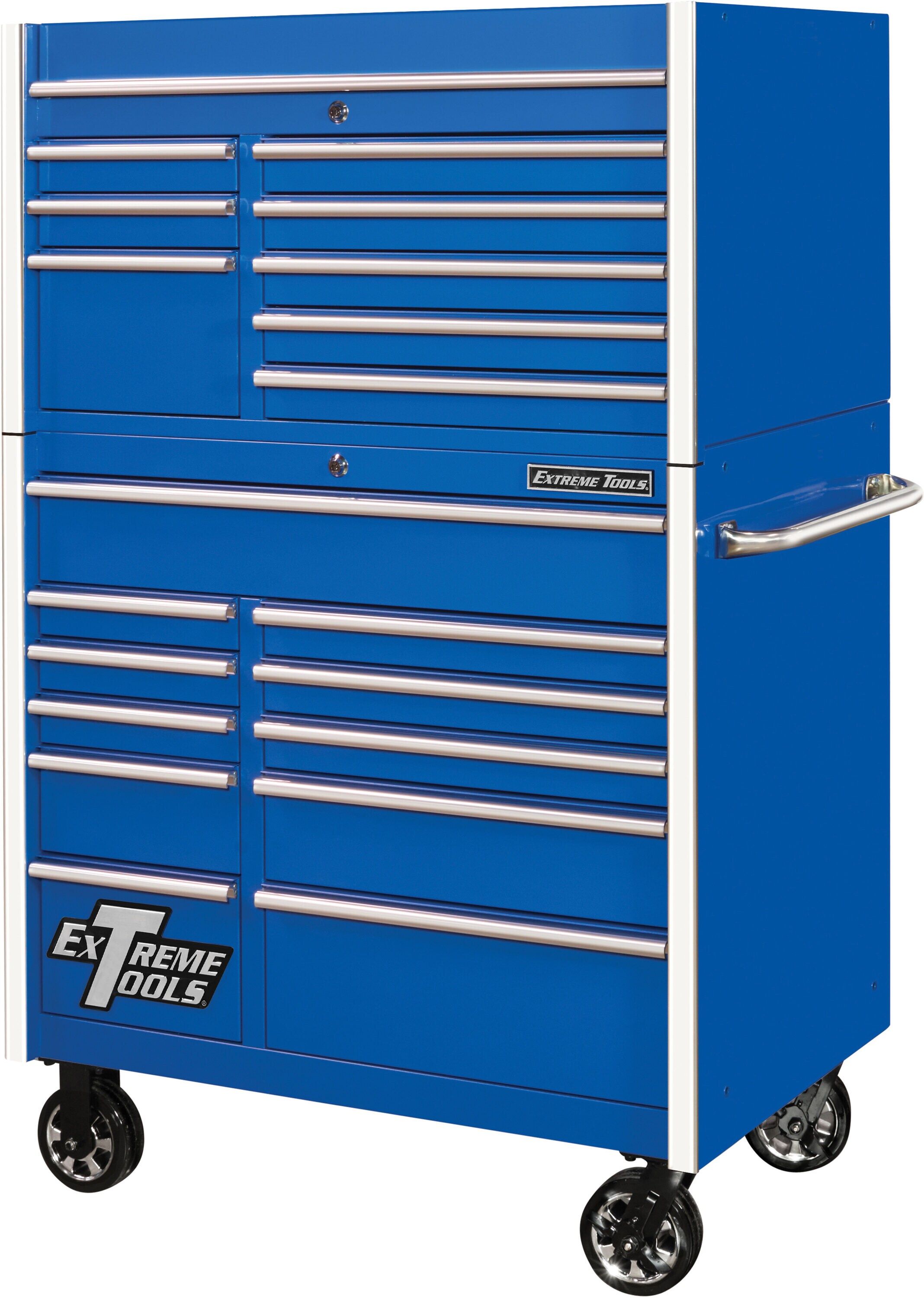 Combo de cofre de herramientas de acero con rodamiento de bolas de la serie RX de Extreme Tools de 41 pulgadas de ancho x 64 pulgadas de alto (azul) RX412519CRBL