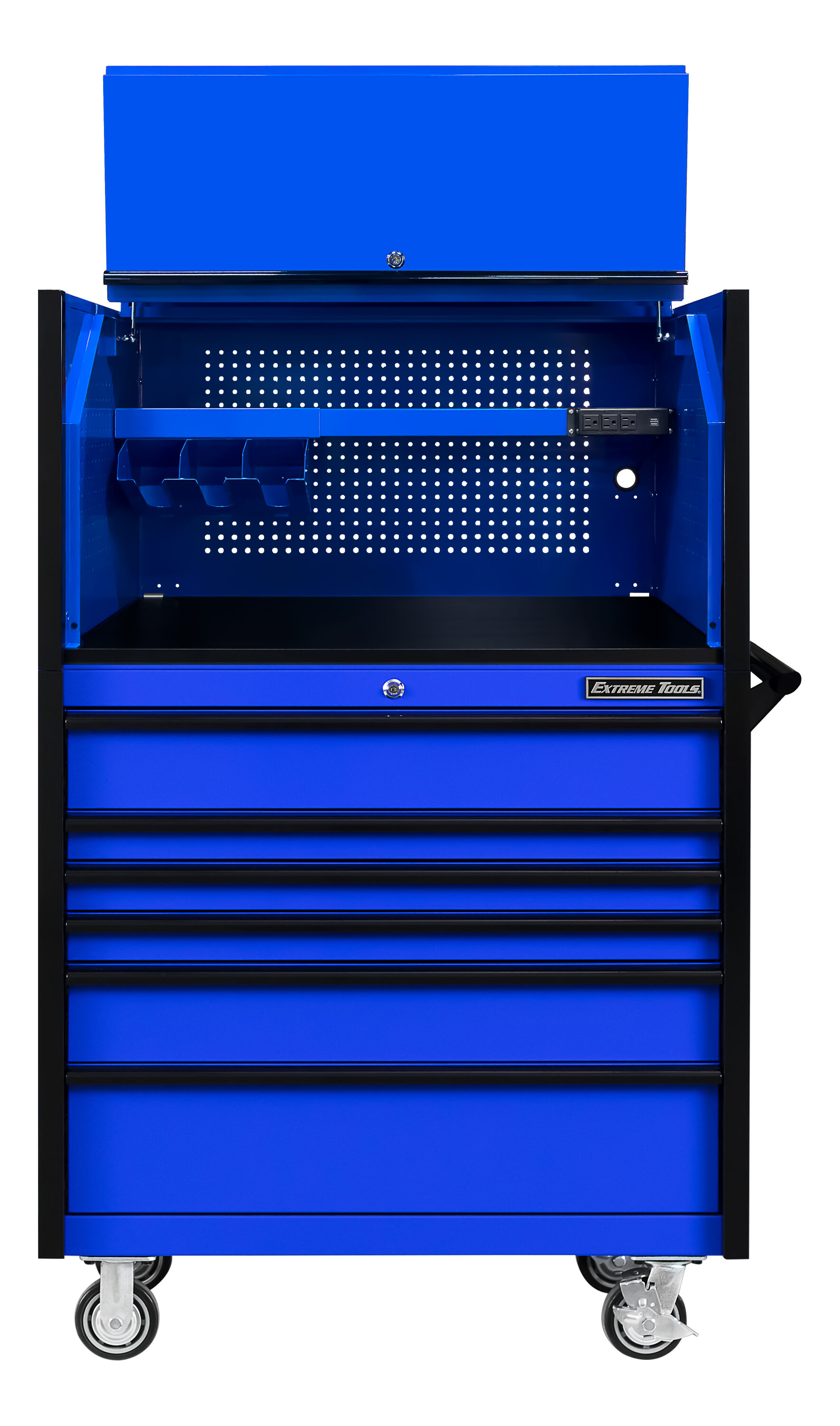 Caja de herramientas de acero con 6 cajones Extreme Tools DX Series de 41 pulgadas de ancho x 64 pulgadas de alto (azul) DX4107HRUK