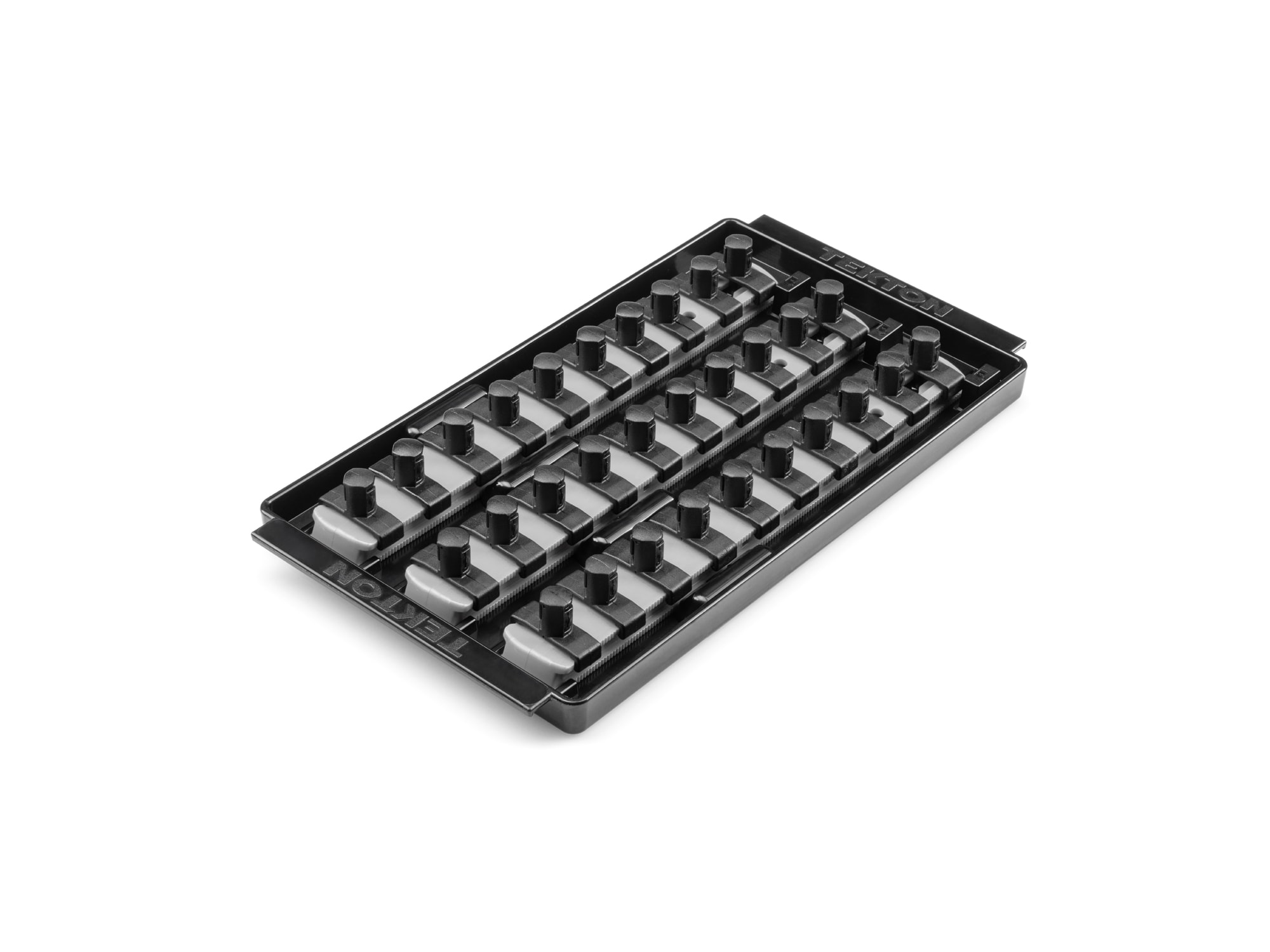 Almacenamiento de sockets de plástico TEKTON - Rieles de 3/8 pulgadas de 8 pulgadas con 30 clips OST15330