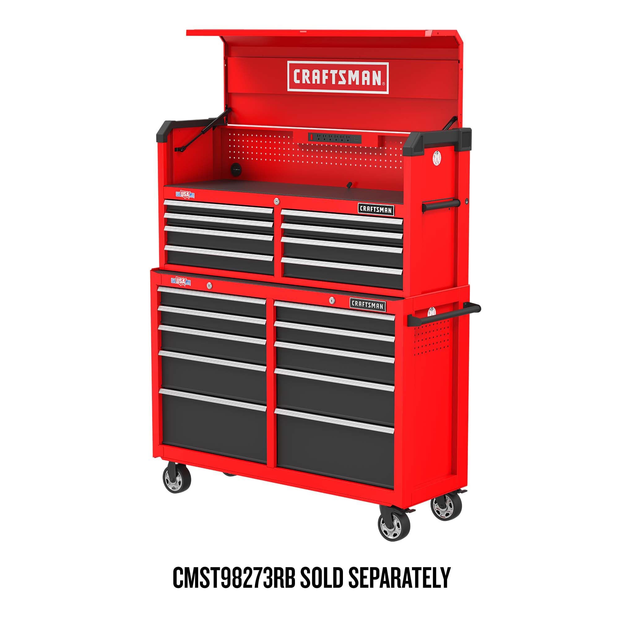 Gabinete de herramientas de acero de 8 cajones Craftsman Serie 2000, 51.5 pulgadas de ancho, 24.7 pulgadas de alto y 16 pulgadas de profundidad (rojo y negro) CMST98272RB