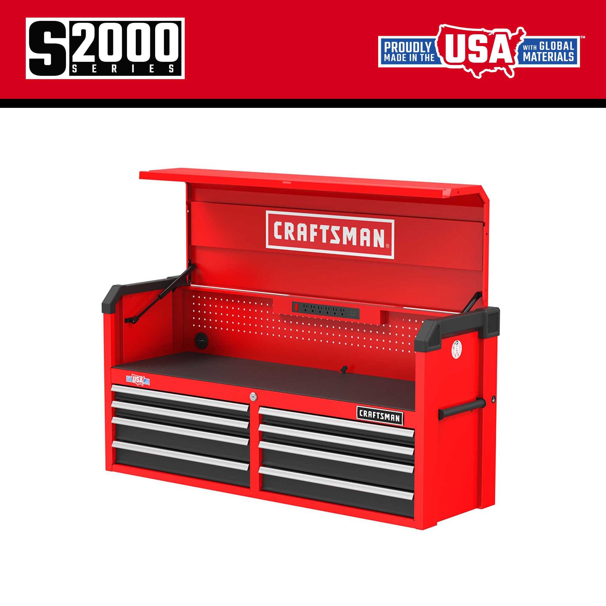 Gabinete de herramientas de acero de 8 cajones Craftsman Serie 2000, 51.5 pulgadas de ancho, 24.7 pulgadas de alto y 16 pulgadas de profundidad (rojo y negro) CMST98272RB