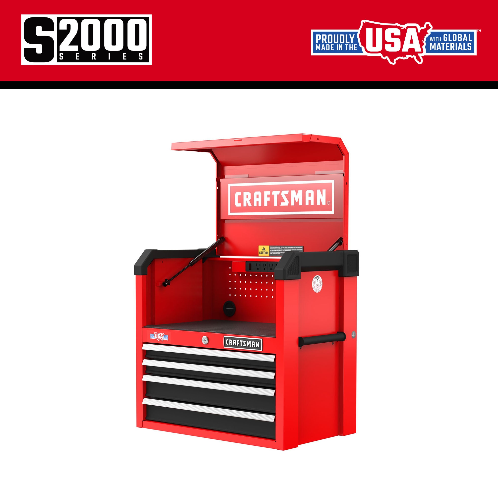 Gabinete de herramientas de acero CRAFTSMAN Serie 2000 de 26 pulgadas de ancho x 24.7 pulgadas de alto x 16 pulgadas de profundidad con 4 cajones (rojo y negro) CMST98267RB