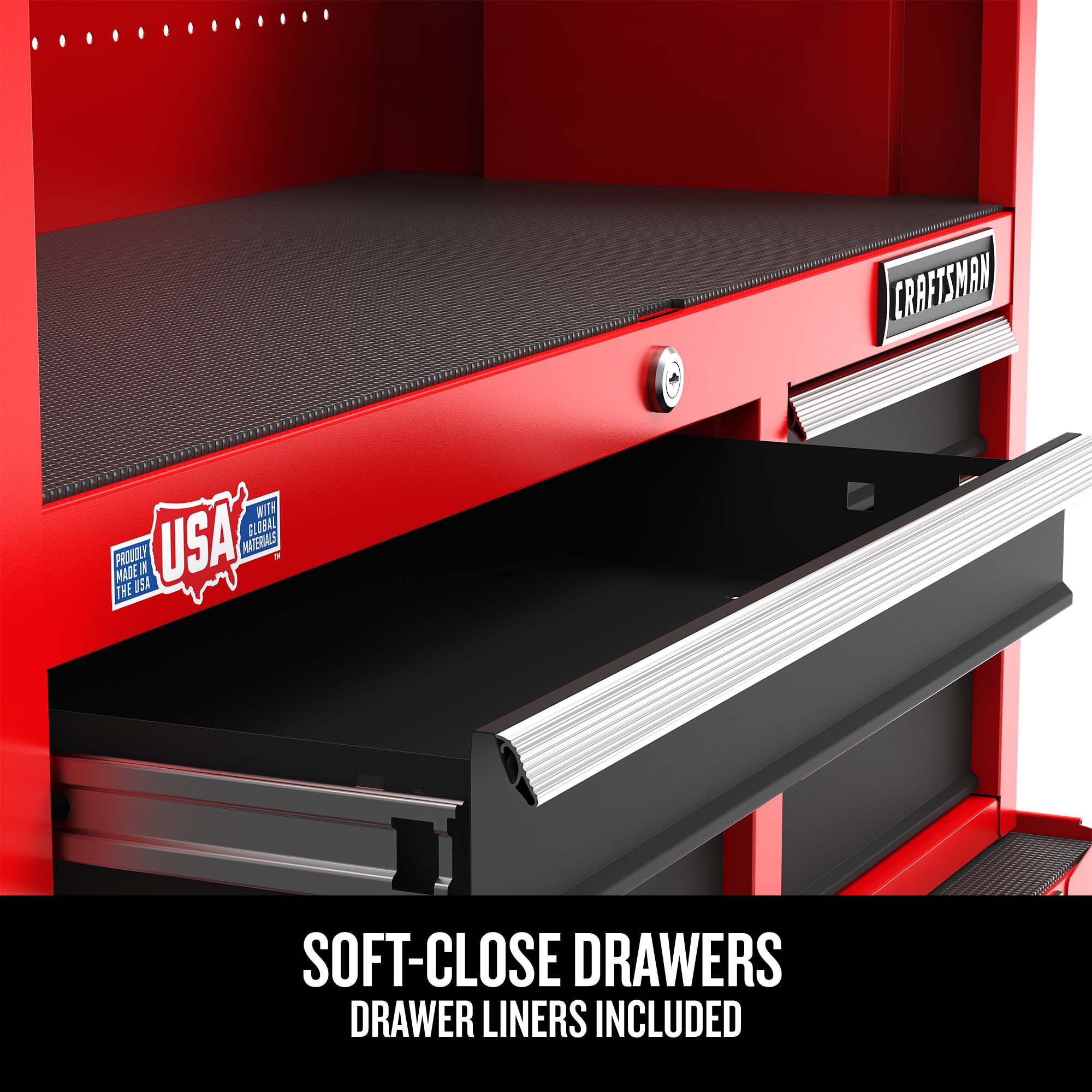 Gabinete de herramientas de acero CRAFTSMAN Serie 2000 de 26 pulgadas de ancho x 24.7 pulgadas de alto x 16 pulgadas de profundidad con 4 cajones (rojo y negro) CMST98267RB