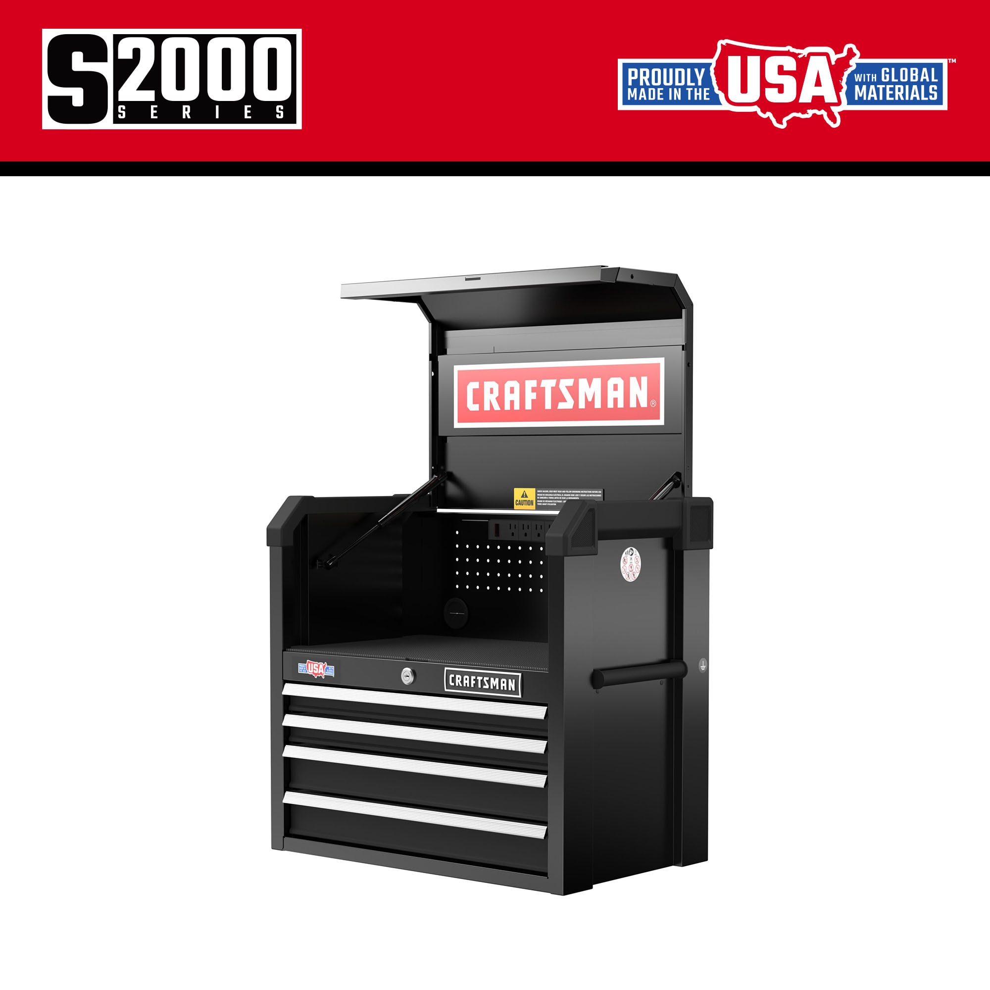 Gabinete de herramientas de acero Craftsman Serie 2000 de 26 pulgadas de ancho x 24.7 pulgadas de altura x 16 pulgadas de profundidad con 4 cajones (negro) CMST98267BK