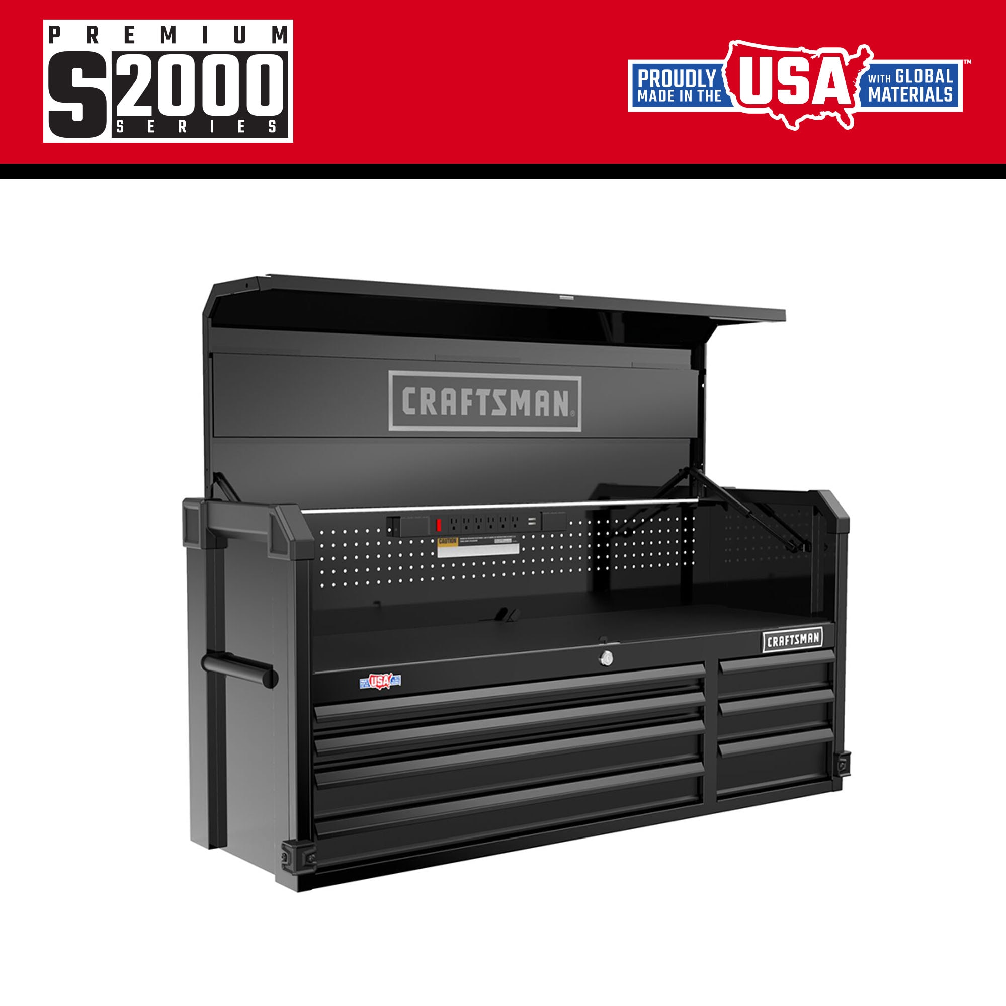 Gabinete de herramientas de acero con 7 cajones "CRAFTSMAN Premium Serie 2000" de 51.5 pulgadas de ancho, 24.5 pulgadas de alto y 16 pulgadas de profundidad (negro) CMST98261BK