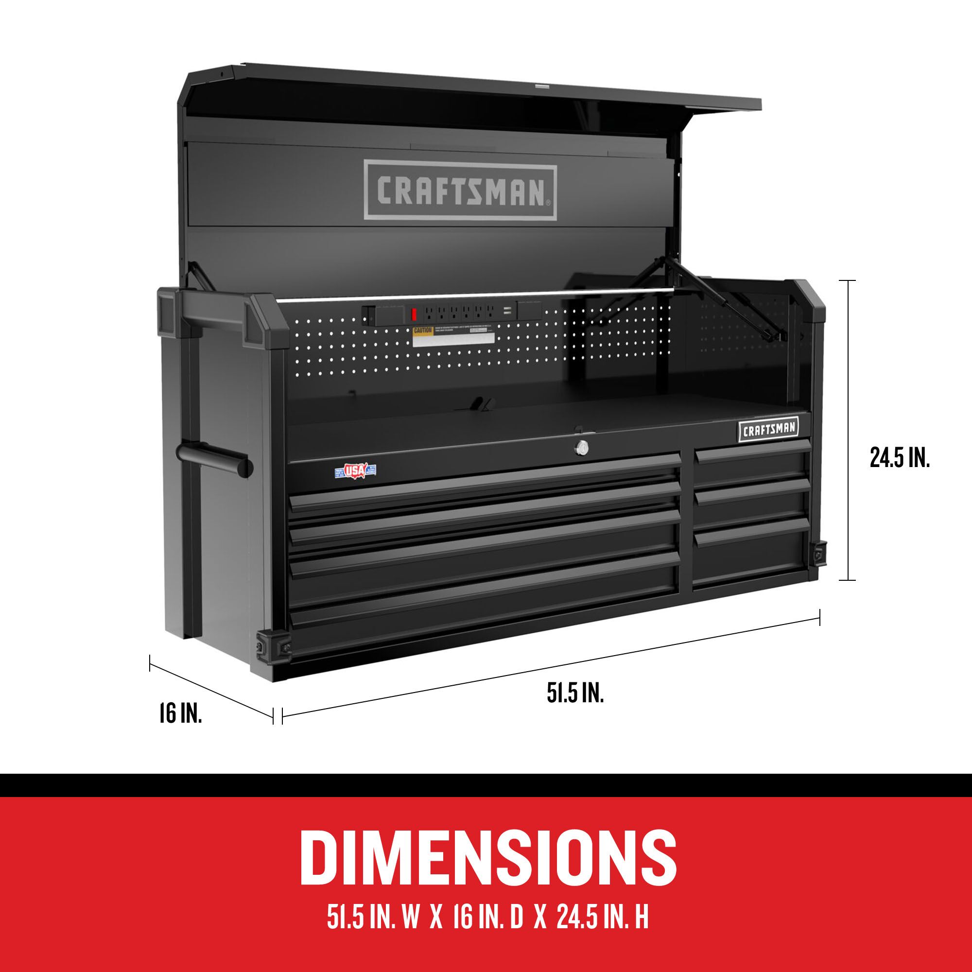 Gabinete de herramientas de acero con 7 cajones "CRAFTSMAN Premium Serie 2000" de 51.5 pulgadas de ancho, 24.5 pulgadas de alto y 16 pulgadas de profundidad (negro) CMST98261BK
