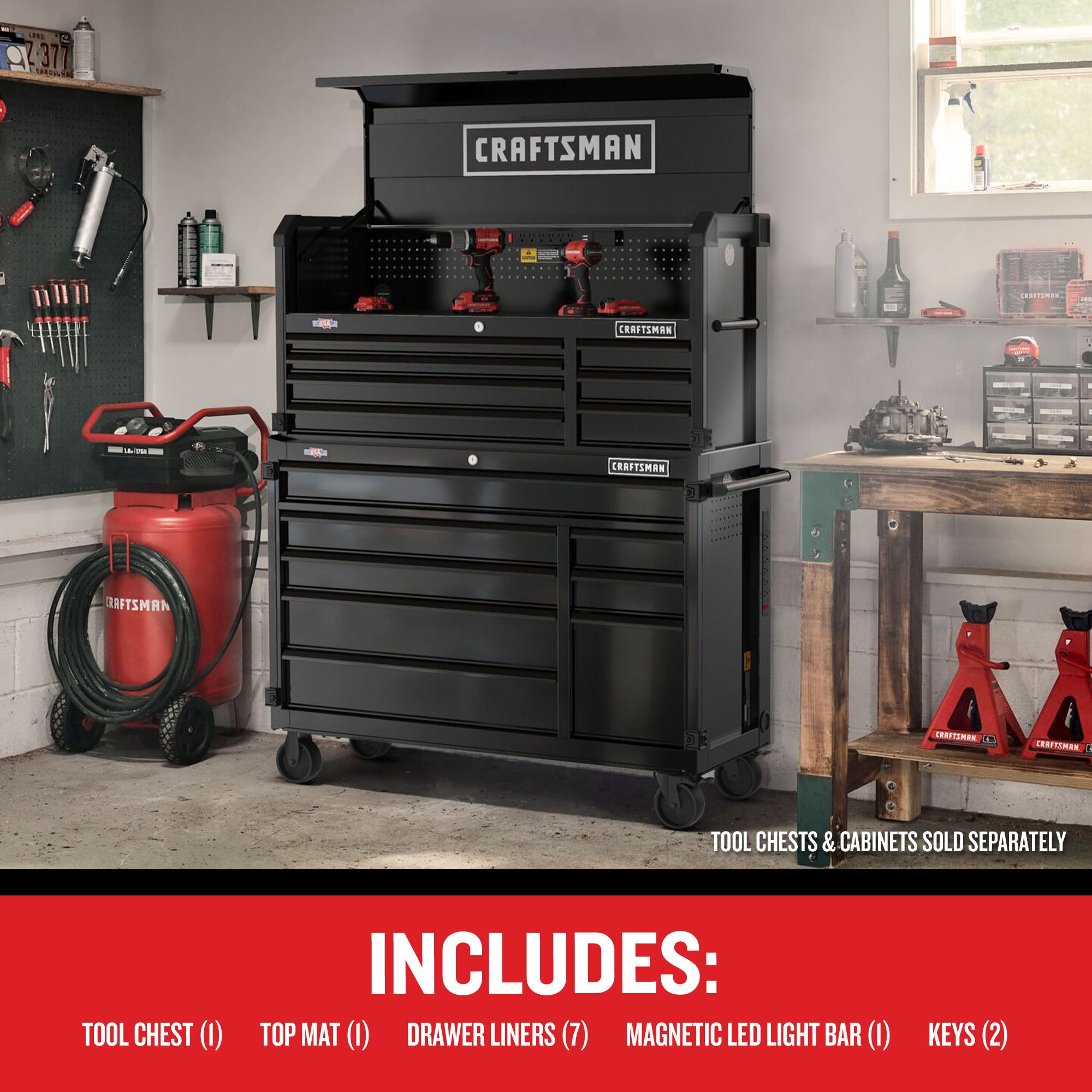 Gabinete de herramientas de acero con 7 cajones "CRAFTSMAN Premium Serie 2000" de 51.5 pulgadas de ancho, 24.5 pulgadas de alto y 16 pulgadas de profundidad (negro) CMST98261BK