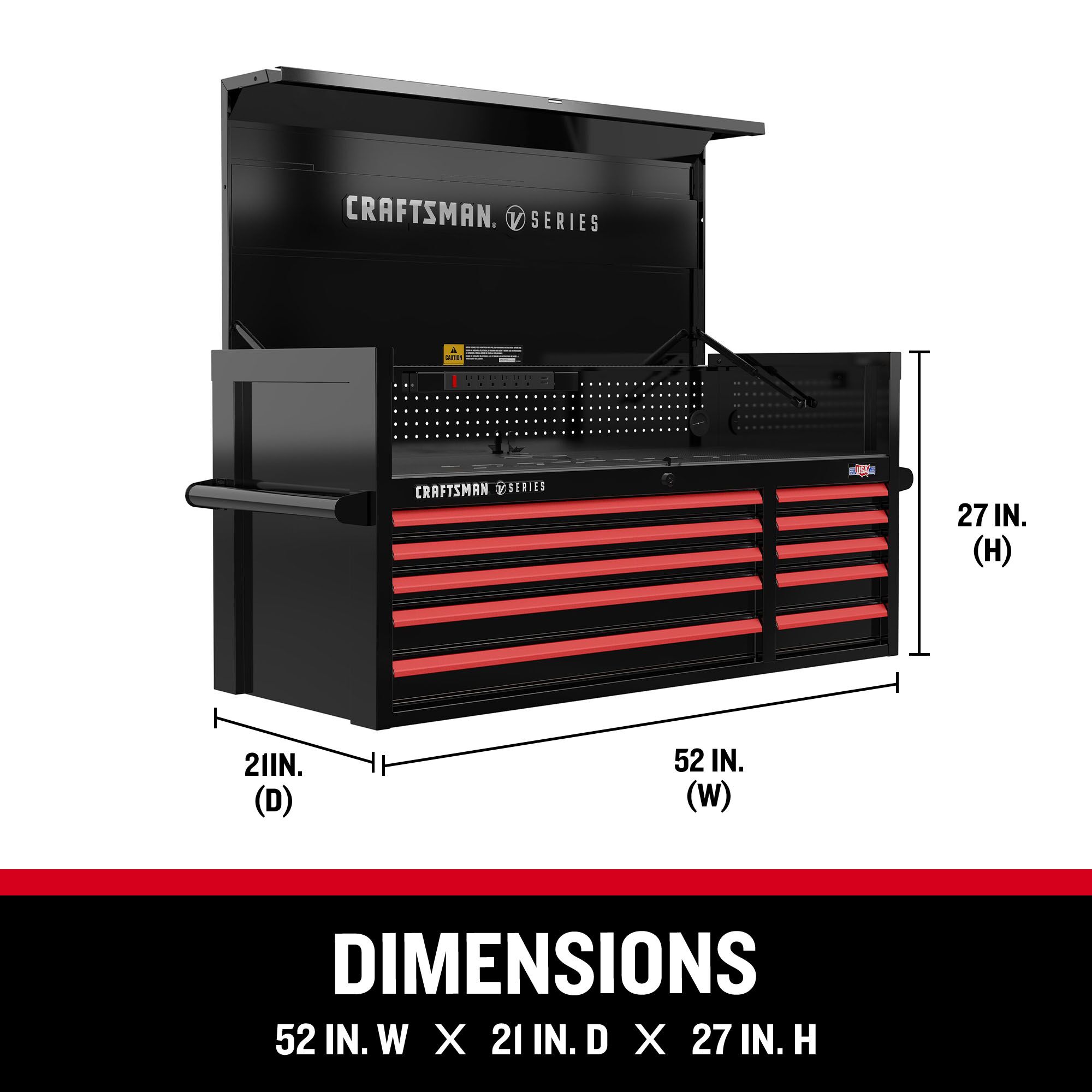 Gabinete de herramientas de acero de 10 cajones CRAFTSMAN V-Series 52 pulgadas de ancho x 27 pulgadas de alto x 21 pulgadas de profundidad (E-Coat Negro) CMSTVS5210BK