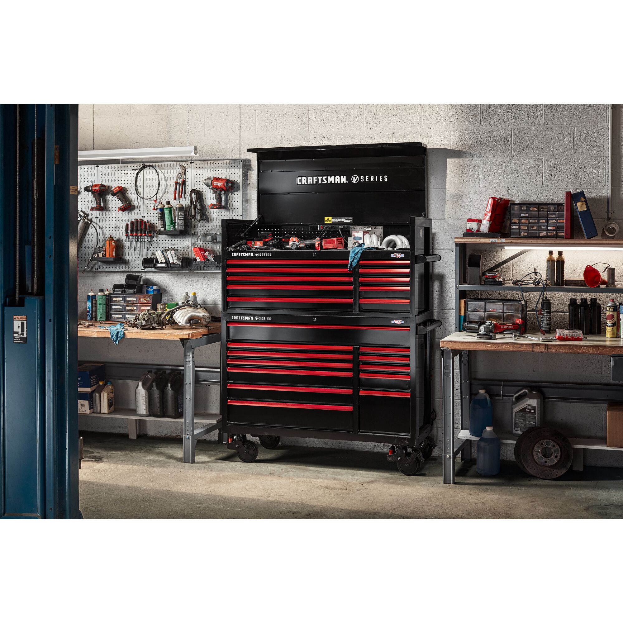 Gabinete de herramientas de acero de 10 cajones CRAFTSMAN V-Series 52 pulgadas de ancho x 27 pulgadas de alto x 21 pulgadas de profundidad (E-Coat Negro) CMSTVS5210BK