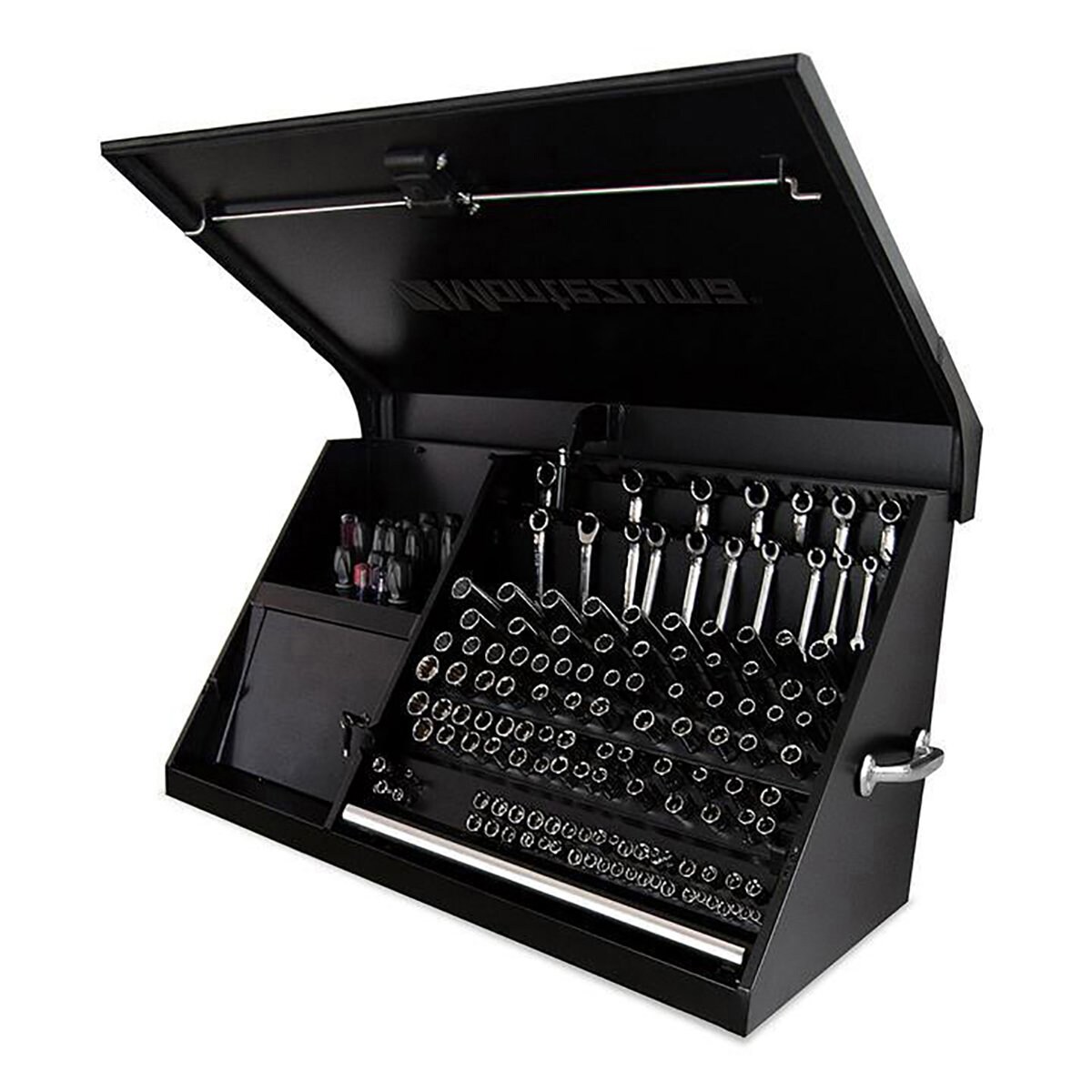 Caja de herramientas de acero Montezuma Triangle de 41.75 pulgadas de ancho x 21.625 pulgadas de alto x 18 pulgadas de profundidad (Negro) DX411B