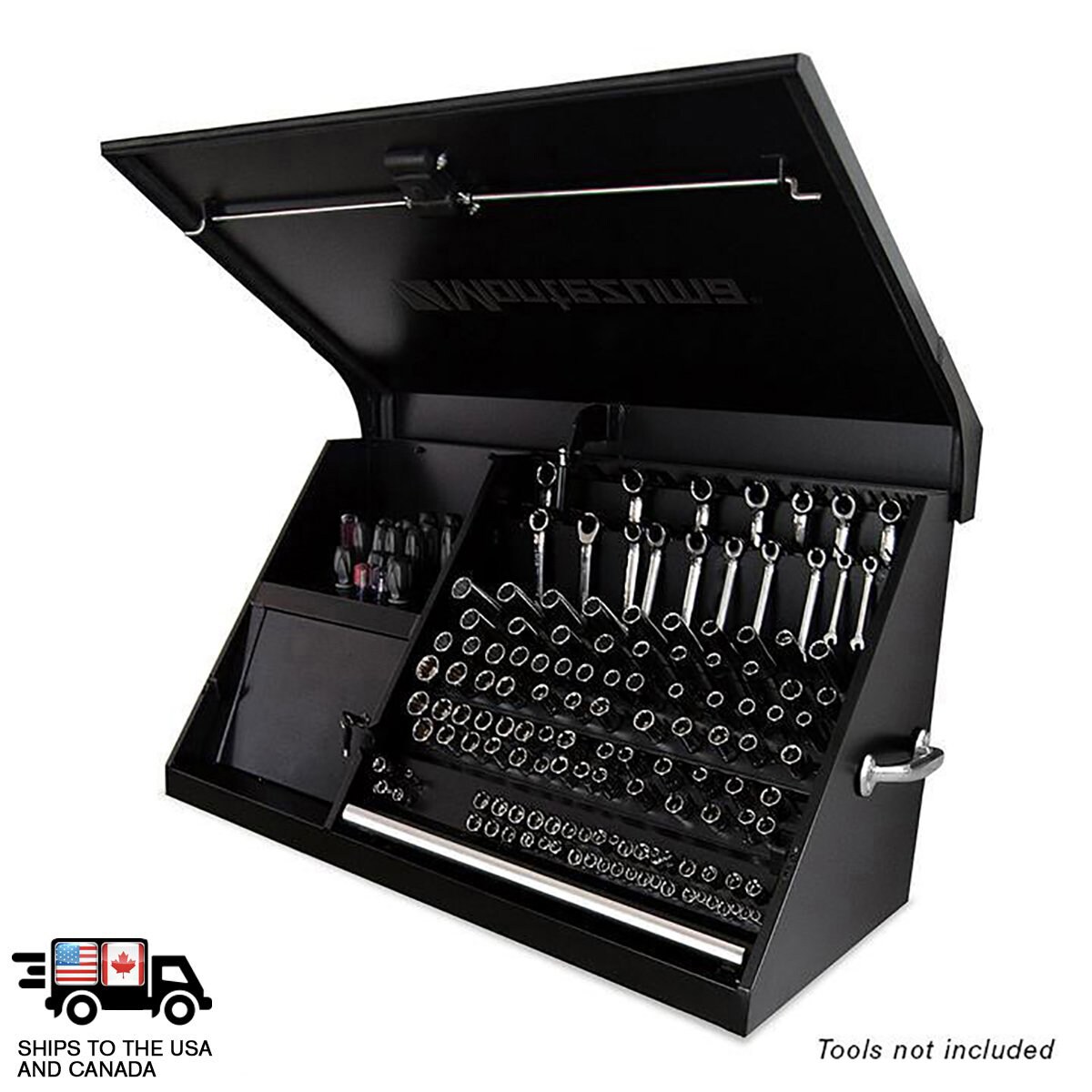 Caja de herramientas de acero Montezuma Triangle de 41.75 pulgadas de ancho x 21.625 pulgadas de alto x 18 pulgadas de profundidad (Negro) DX411B