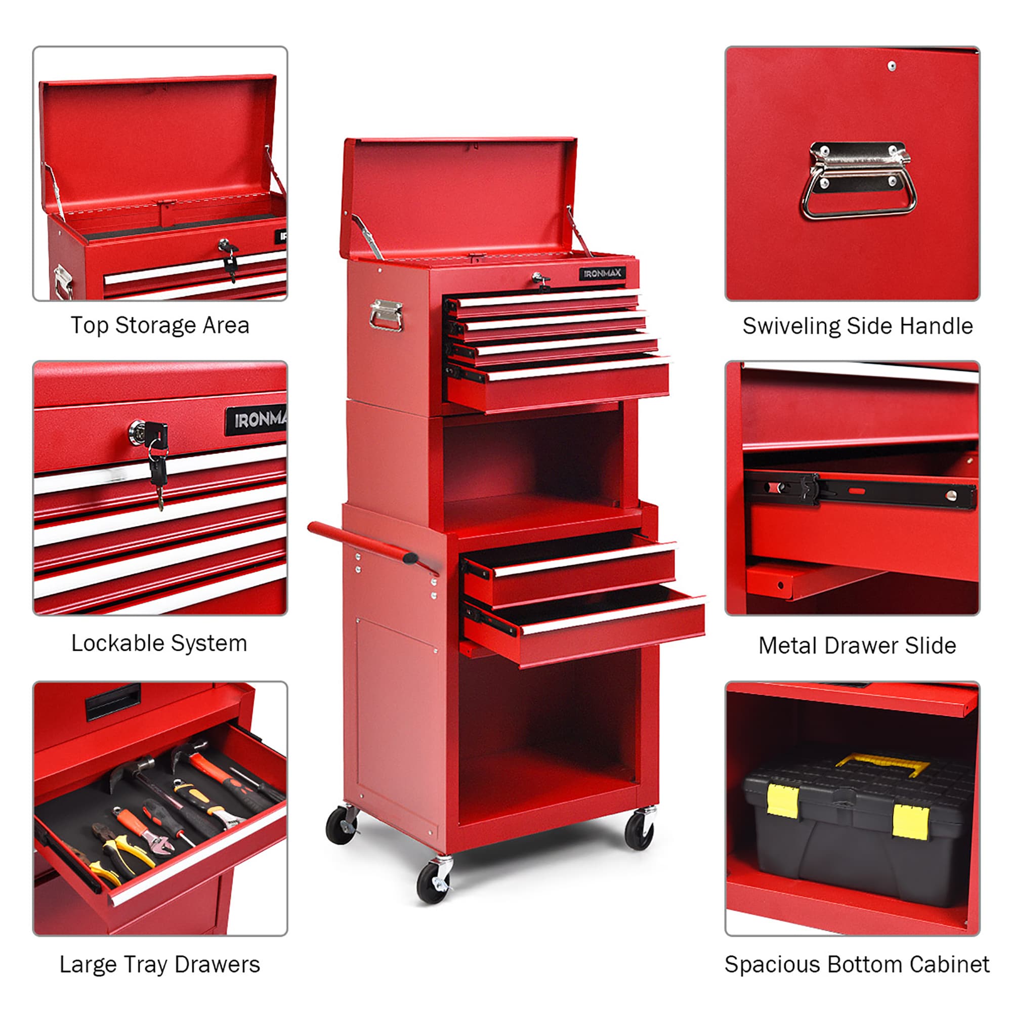 Gabinete de herramientas de acero de 6 cajones Costway 13 pulgadas de ancho x 52 pulgadas de alto x 23.5 pulgadas de profundidad (rojo) TL35209RE