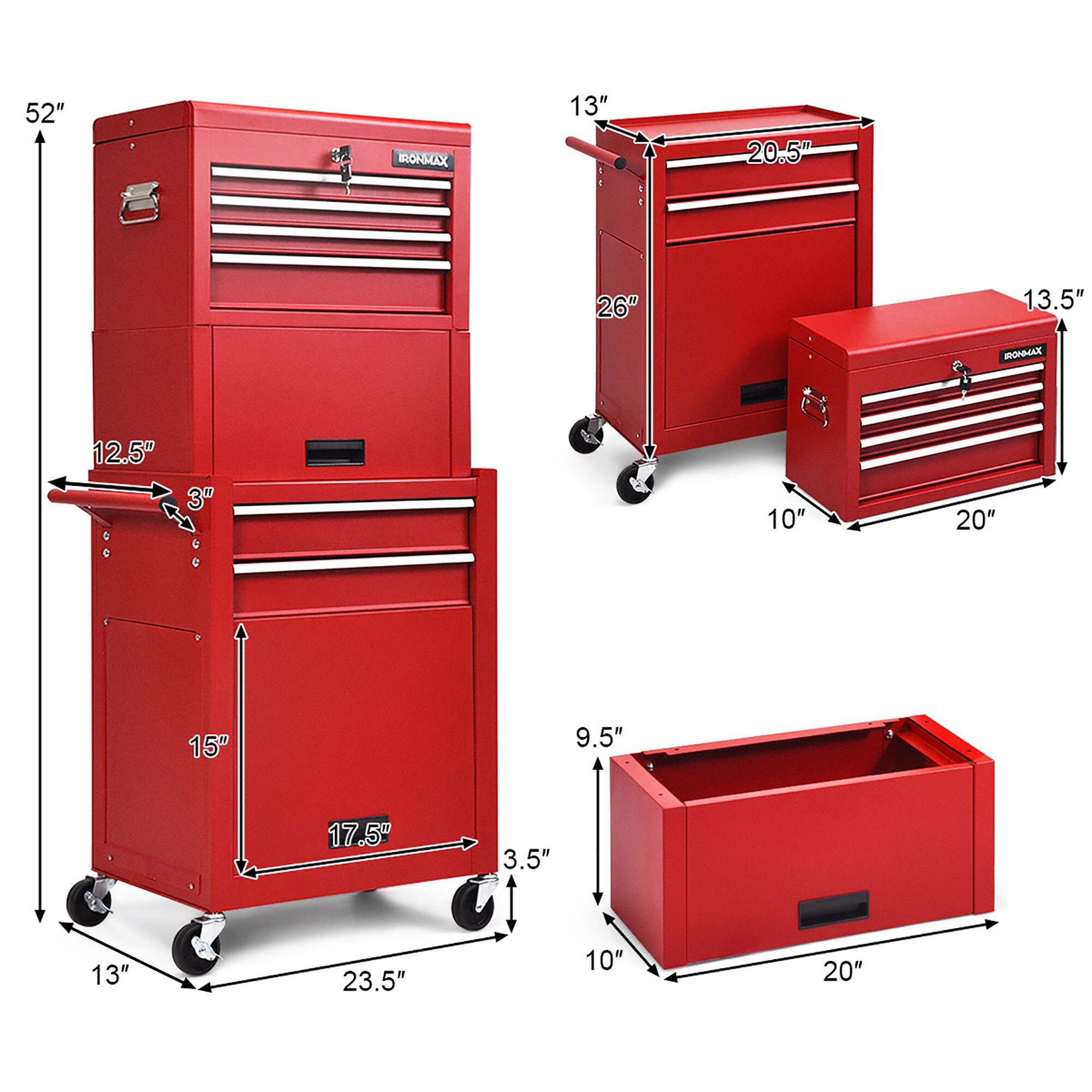 Gabinete de herramientas de acero de 6 cajones Costway 13 pulgadas de ancho x 52 pulgadas de alto x 23.5 pulgadas de profundidad (rojo) TL35209RE