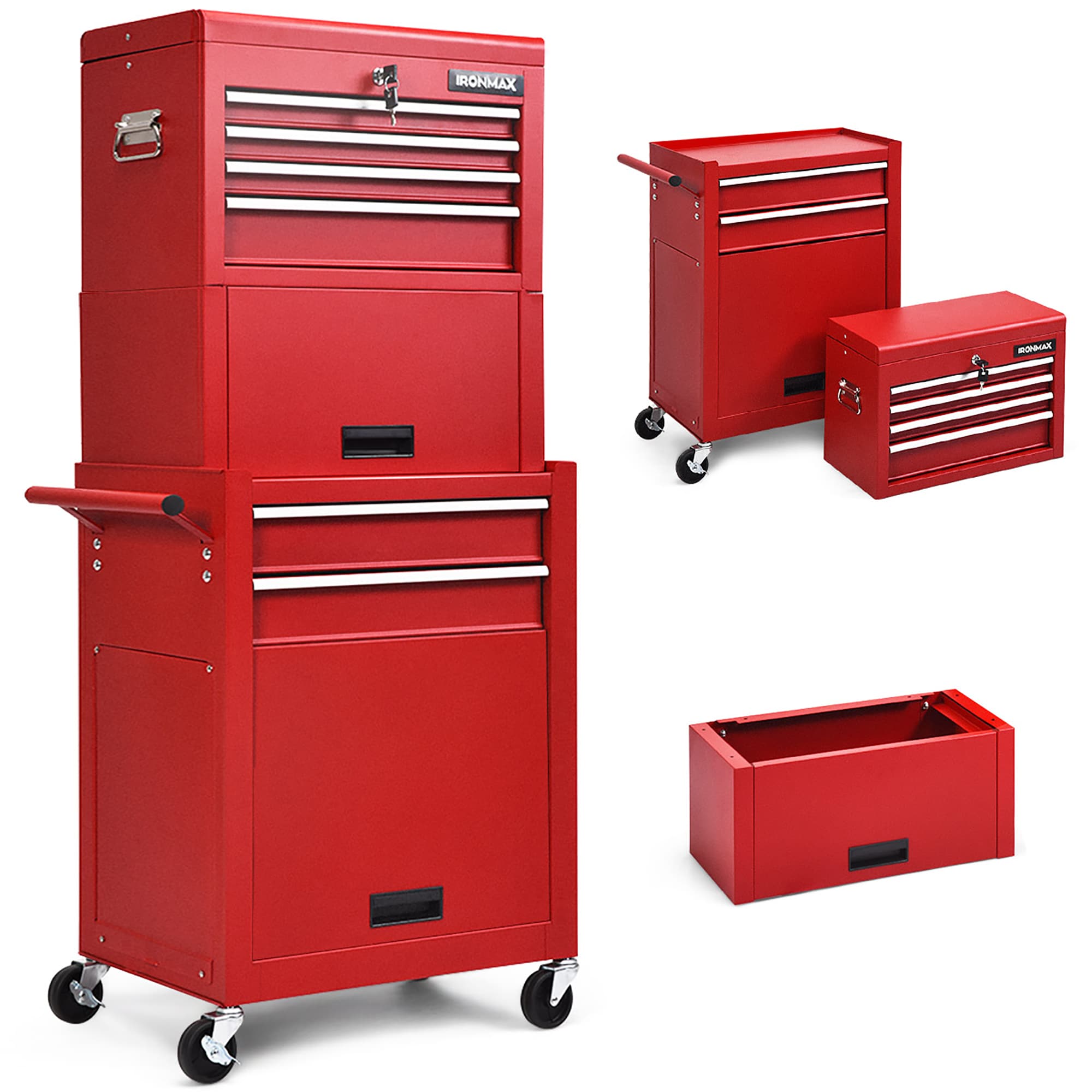 Gabinete de herramientas de acero de 6 cajones Costway 13 pulgadas de ancho x 52 pulgadas de alto x 23.5 pulgadas de profundidad (rojo) TL35209RE