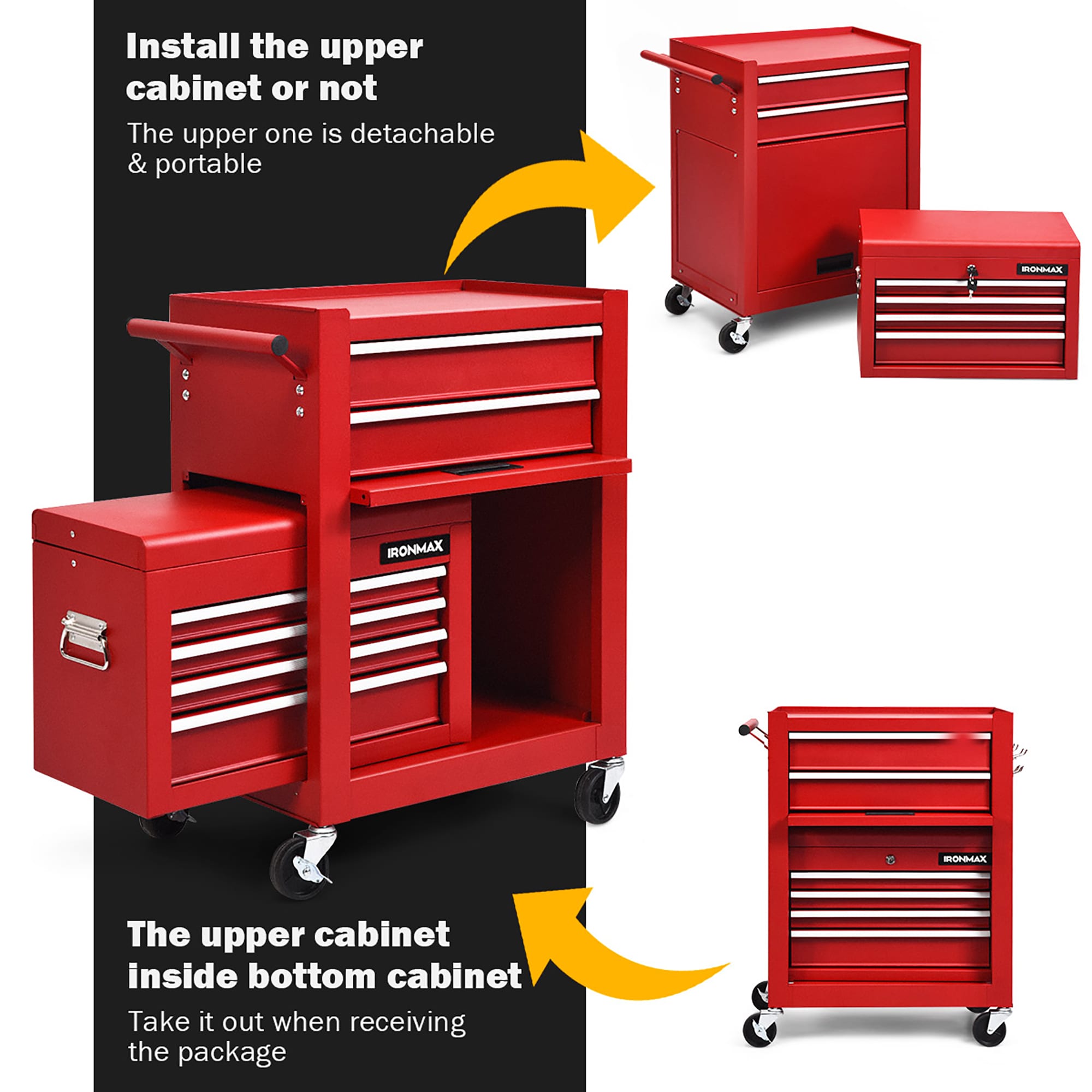 Gabinete de herramientas de acero de 6 cajones Costway 13 pulgadas de ancho x 52 pulgadas de alto x 23.5 pulgadas de profundidad (rojo) TL35209RE