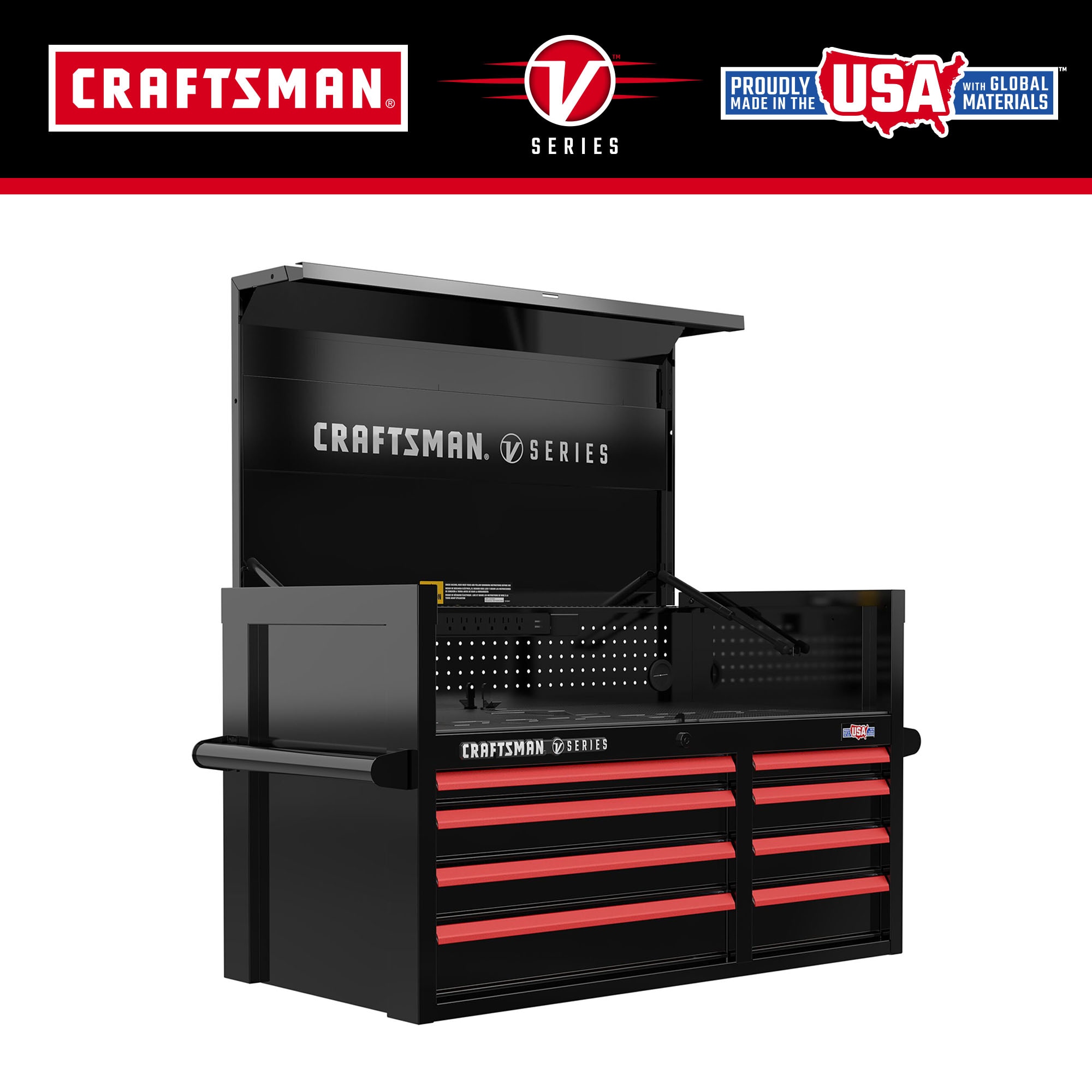 Caja de herramientas de acero CRAFTSMAN V-Series de 41 pulgadas de ancho x 27 pulgadas de alto x 21 pulgadas de profundidad con 8 cajones (Esmalte Negro E-Coat) CMSTVS4108BK