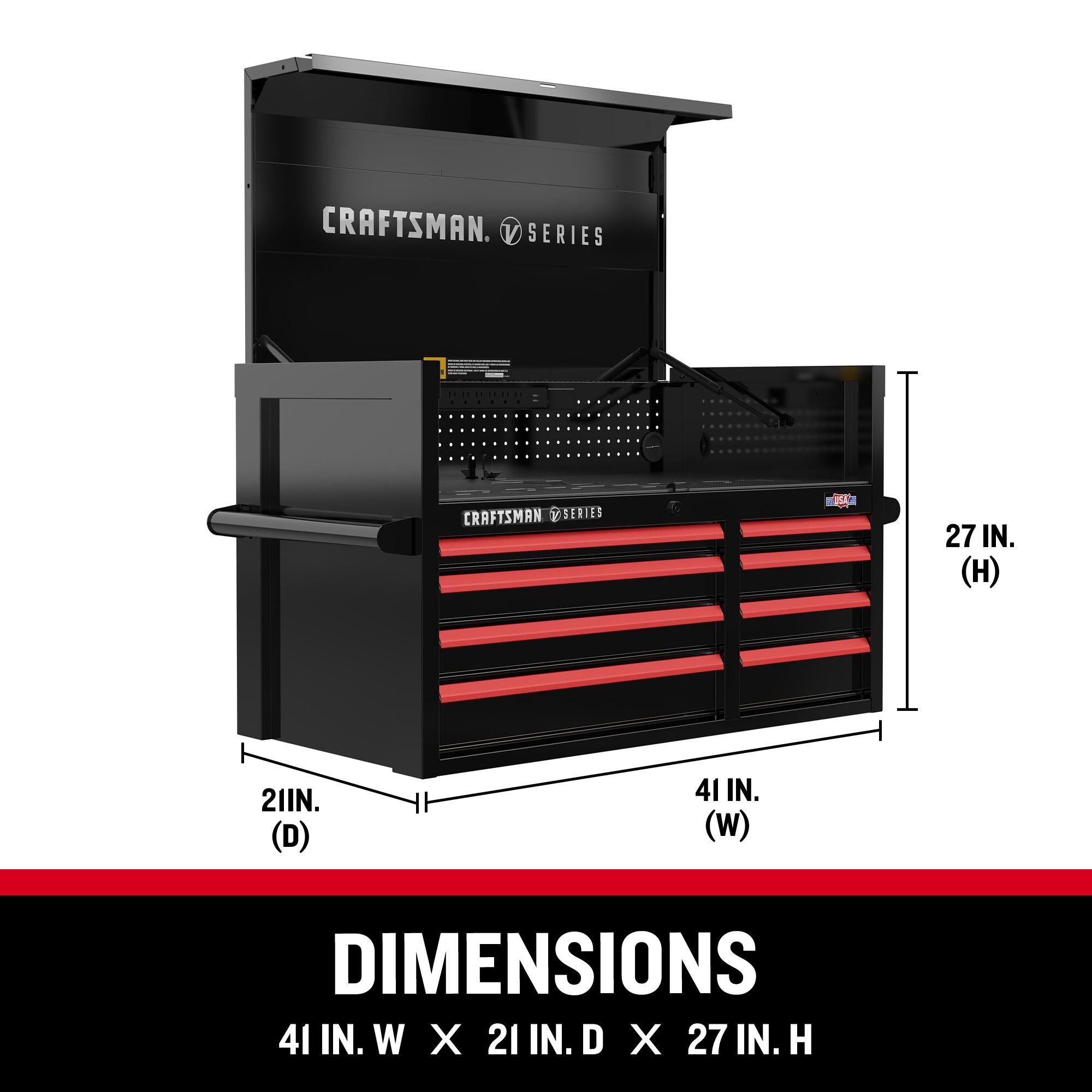 Caja de herramientas de acero CRAFTSMAN V-Series de 41 pulgadas de ancho x 27 pulgadas de alto x 21 pulgadas de profundidad con 8 cajones (Esmalte Negro E-Coat) CMSTVS4108BK