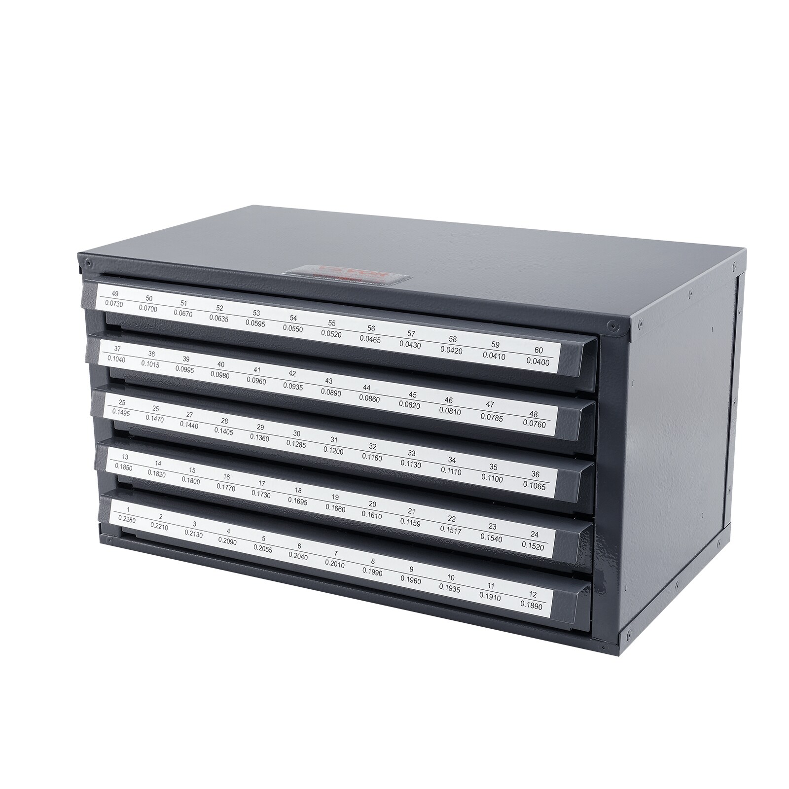 Dispensador de brocas VEVOR #1-#60 14.8 pulgadas de ancho x 7.9 pulgadas de alto x 7.9 pulgadas de profundidad, caja de herramientas de acero con 5 cajones (negro) WCZTFPXD160WCGXXBV0