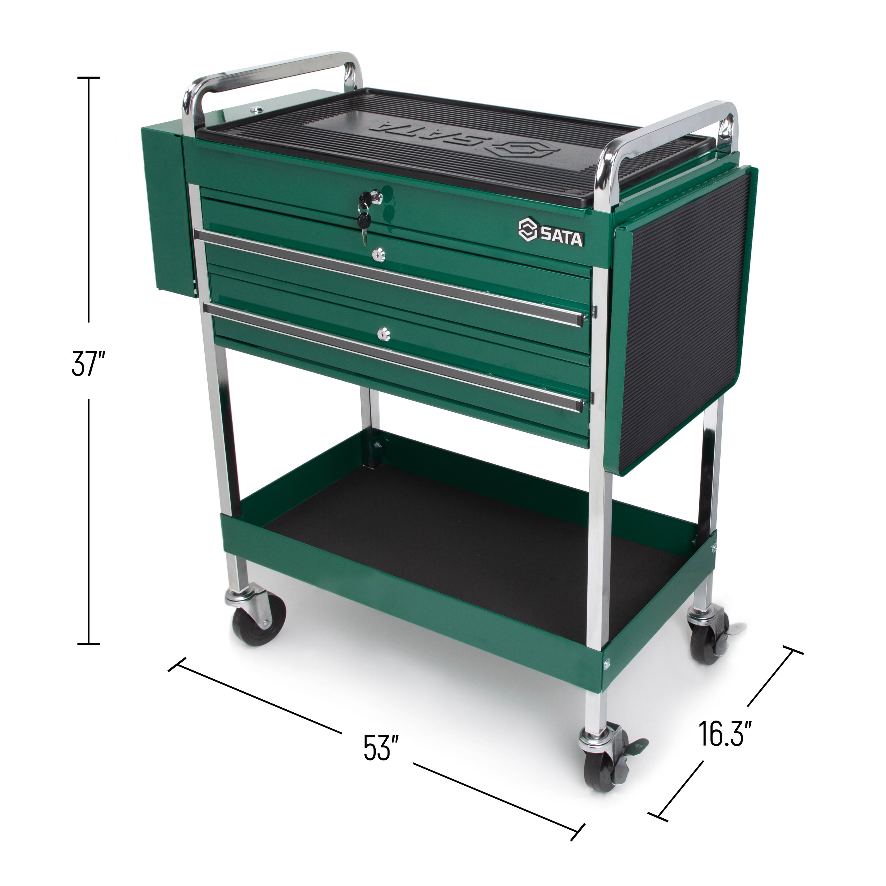 Gabinete de herramientas de acero de 2 cajones de 37.01 pulgadas de ancho x 52.6 pulgadas de alto x 16.38 pulgadas de profundidad (verde/cromo) ST95118SC