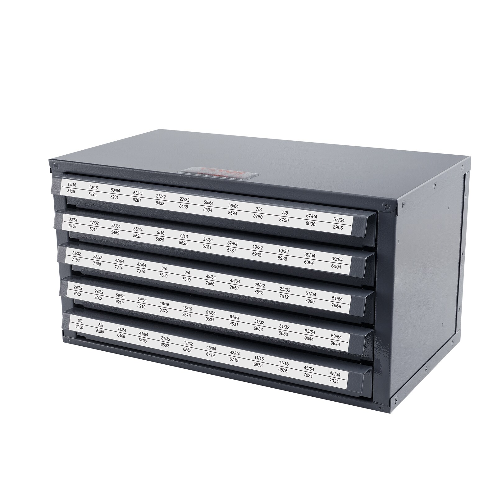 Dispensador de brocas de 33/64"-63/64" VEVOR 14.8 pulgadas Ancho x 7.9 pulgadas Alto x 7.9 pulgadas Profundidad 5 cajones Caja de herramientas de acero (negro) WCZTF33646364C1J0V0