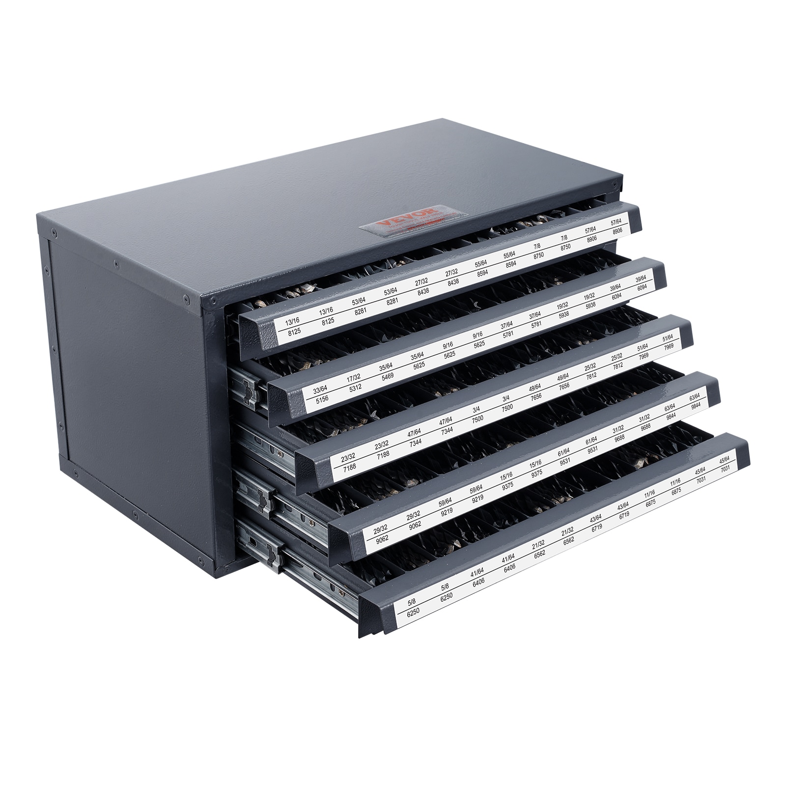 Dispensador de brocas de 33/64"-63/64" VEVOR 14.8 pulgadas Ancho x 7.9 pulgadas Alto x 7.9 pulgadas Profundidad 5 cajones Caja de herramientas de acero (negro) WCZTF33646364C1J0V0