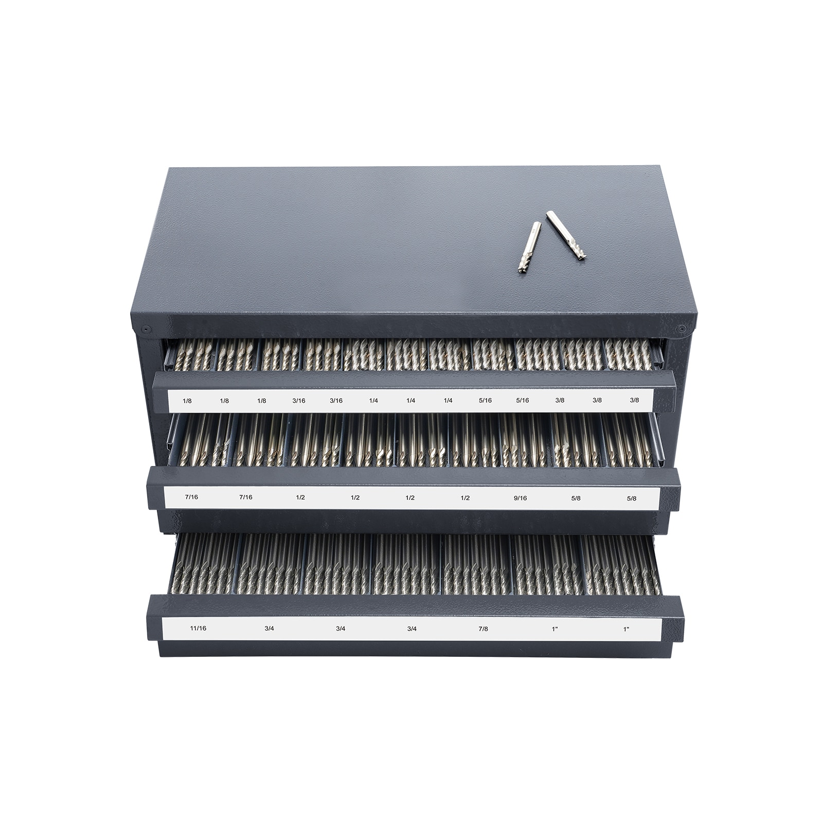 Exhibidor de brocas de 1/8"-1" VEVOR 14.8 pulgadas de ancho x 7.9 pulgadas de alto x 7.9 pulgadas de profundidad, caja de herramientas de acero de 3 cajones (negro) SCTLFPXD181926EBGV0