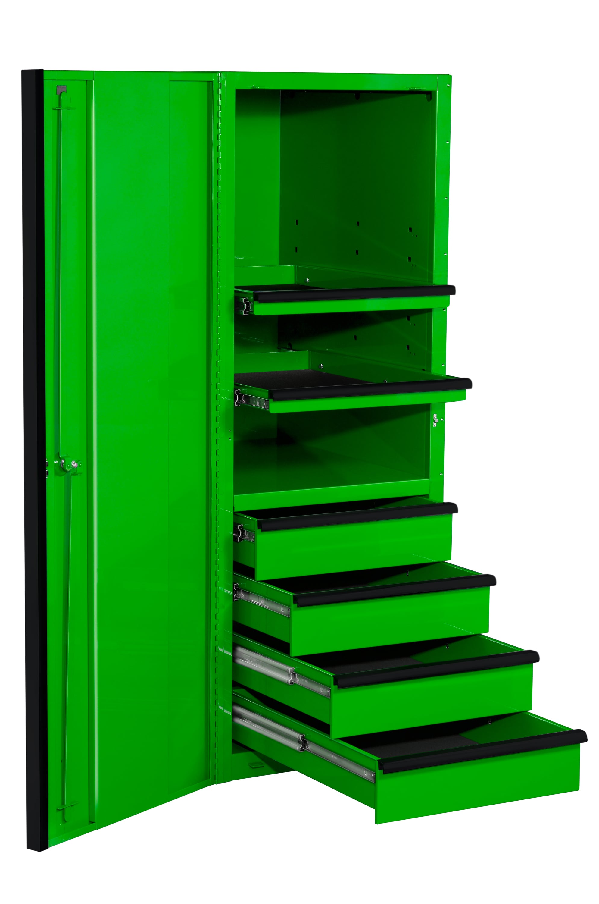 Caja de herramientas de acero con 4 cajones, Serie Profesional EX de Extreme Tools, 24 pulgadas de ancho x 63.39 pulgadas de alto x 30 pulgadas de profundidad (REVESTIMIENTO EN POLVO VERDE CON TIRADORES DE CAJÓN ANODIZADOS EN NEGRO) EX2404SCQGNBK