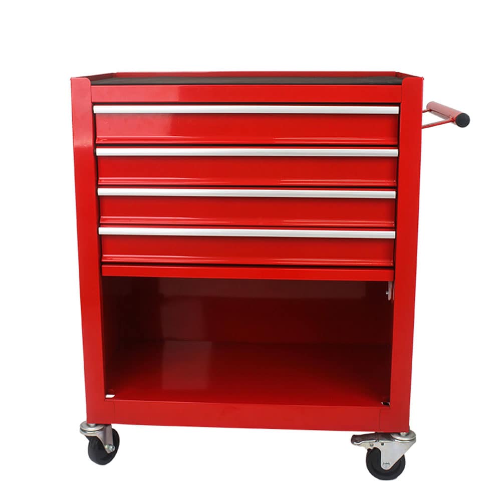 Cofre para herramientas de acero de 4 cajones de 13 pulgadas de ancho x 29.33 pulgadas de alto x 24.25 pulgadas de profundidad (rojo) TOOBOX-09