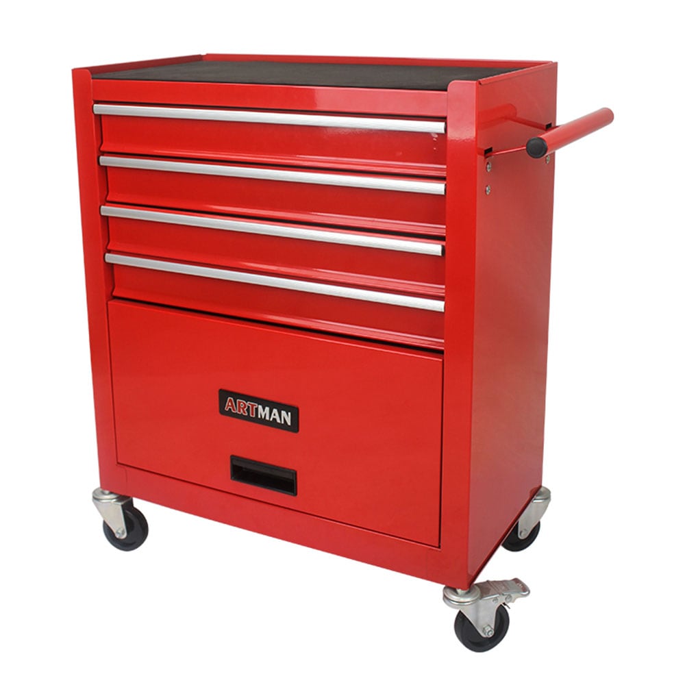 Cofre para herramientas de acero de 4 cajones de 13 pulgadas de ancho x 29.33 pulgadas de alto x 24.25 pulgadas de profundidad (rojo) TOOBOX-09