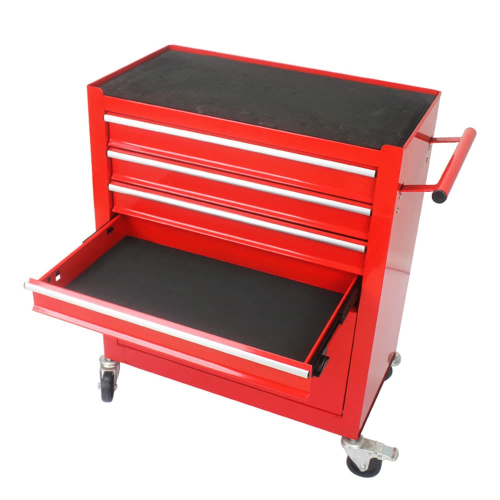 Cofre para herramientas de acero de 4 cajones de 13 pulgadas de ancho x 29.33 pulgadas de alto x 24.25 pulgadas de profundidad (rojo) TOOBOX-09