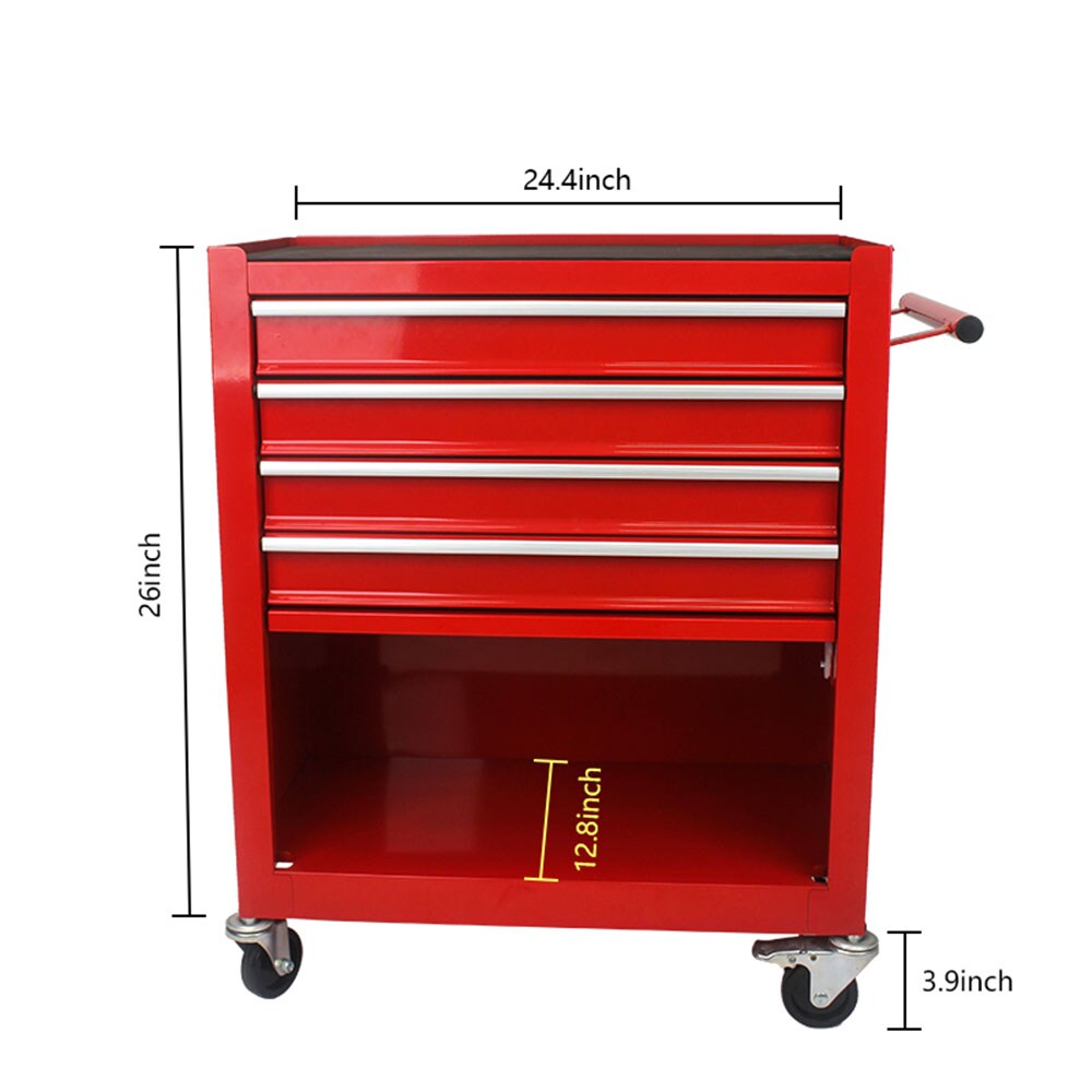 Cofre para herramientas de acero de 4 cajones de 13 pulgadas de ancho x 29.33 pulgadas de alto x 24.25 pulgadas de profundidad (rojo) TOOBOX-09